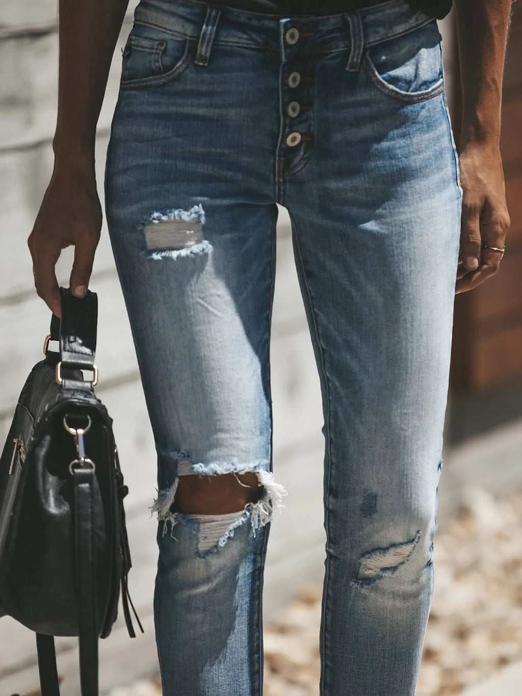 Distressed Button-Fly Skinny Jeans