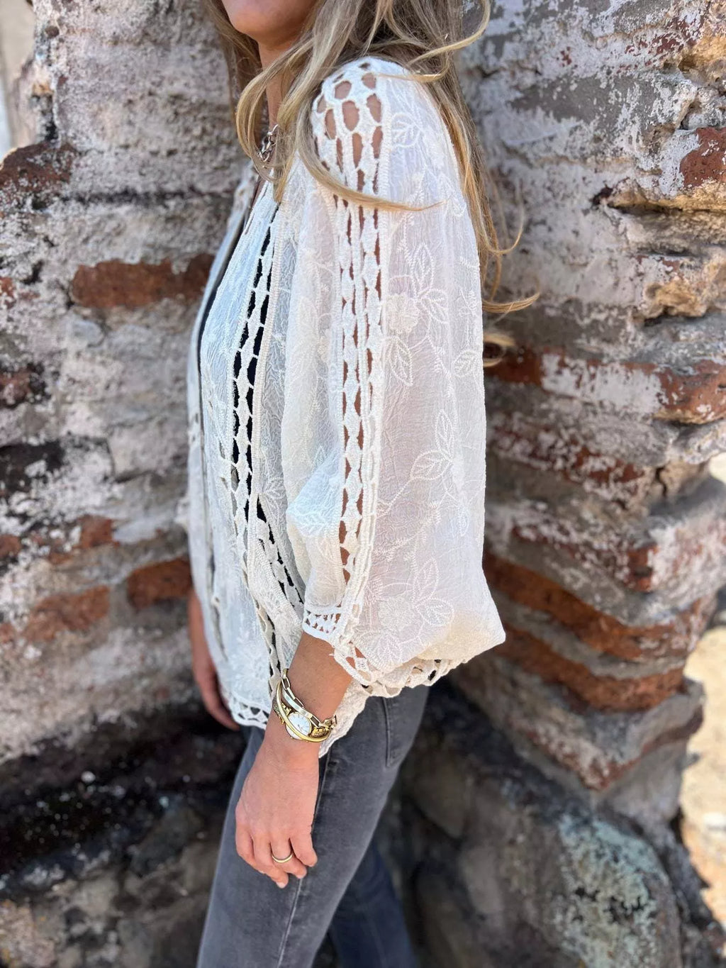 Full Size Embroidered Open Front Cardigan Plus Size