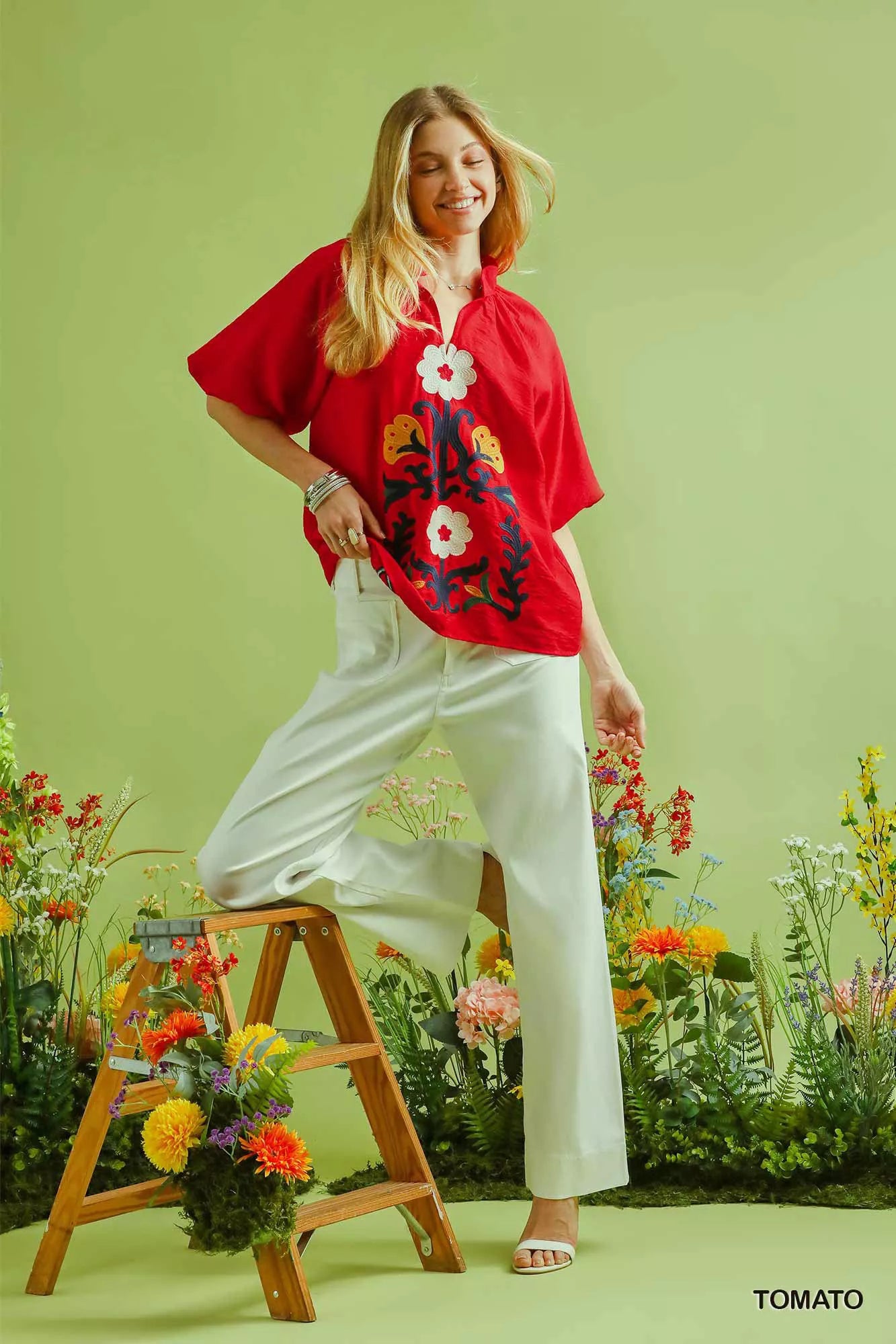 Umgee Embroidered Boho Puff Sleeve Blouse