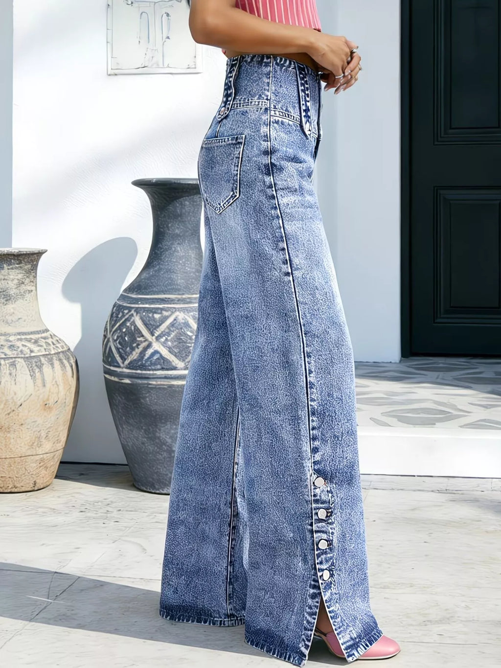 High Waisted Wide Leg Button Fly Jeans