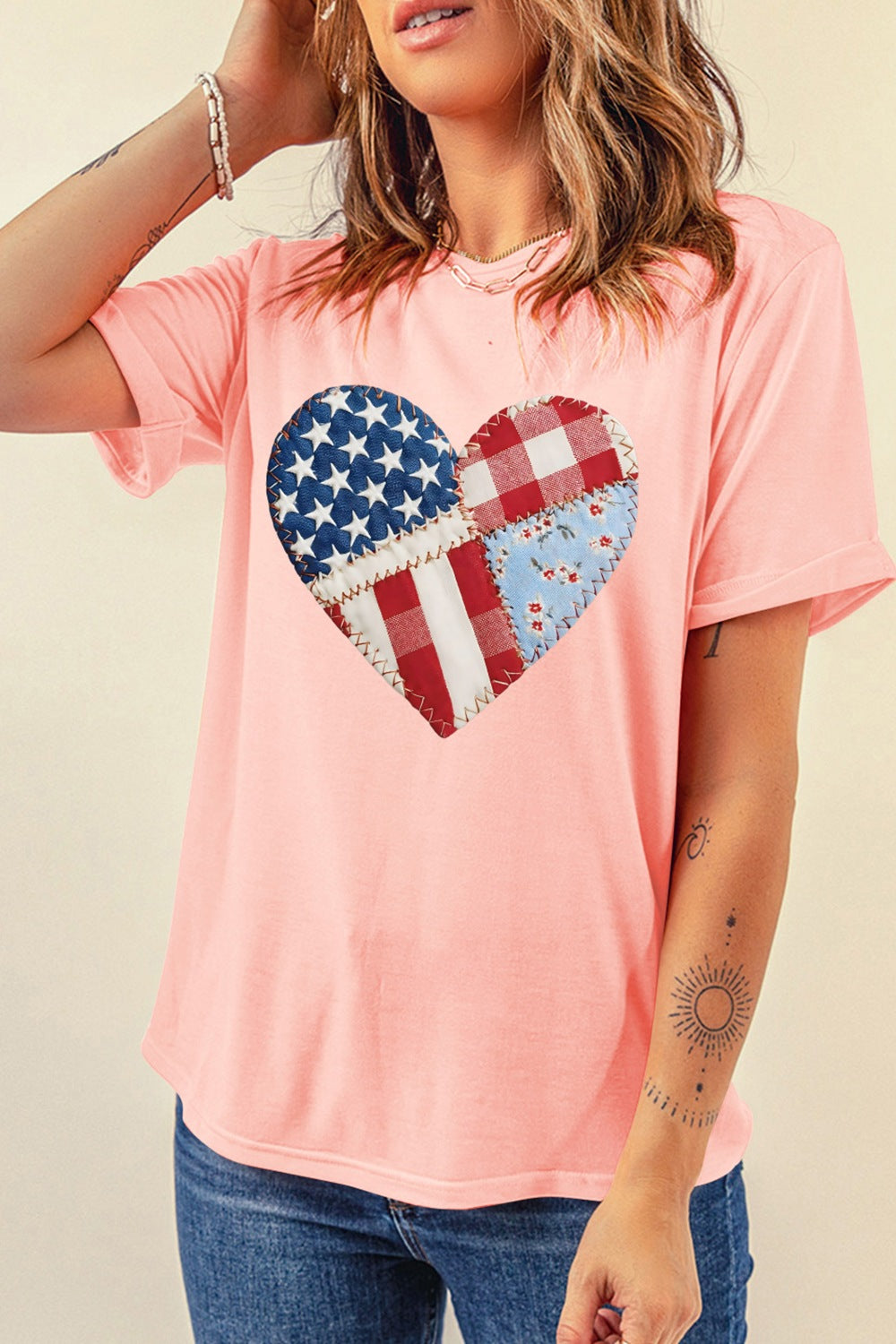 Patriotic Heart Round Neck Tee