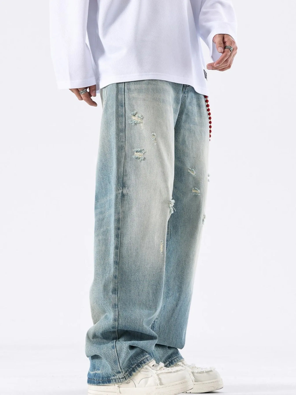 Men's Distressed Wide Leg Jeans