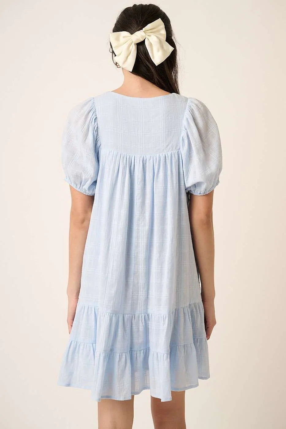 Mittoshop Tassel Tie Plaid Gauze Short Sleeve Mini Dress