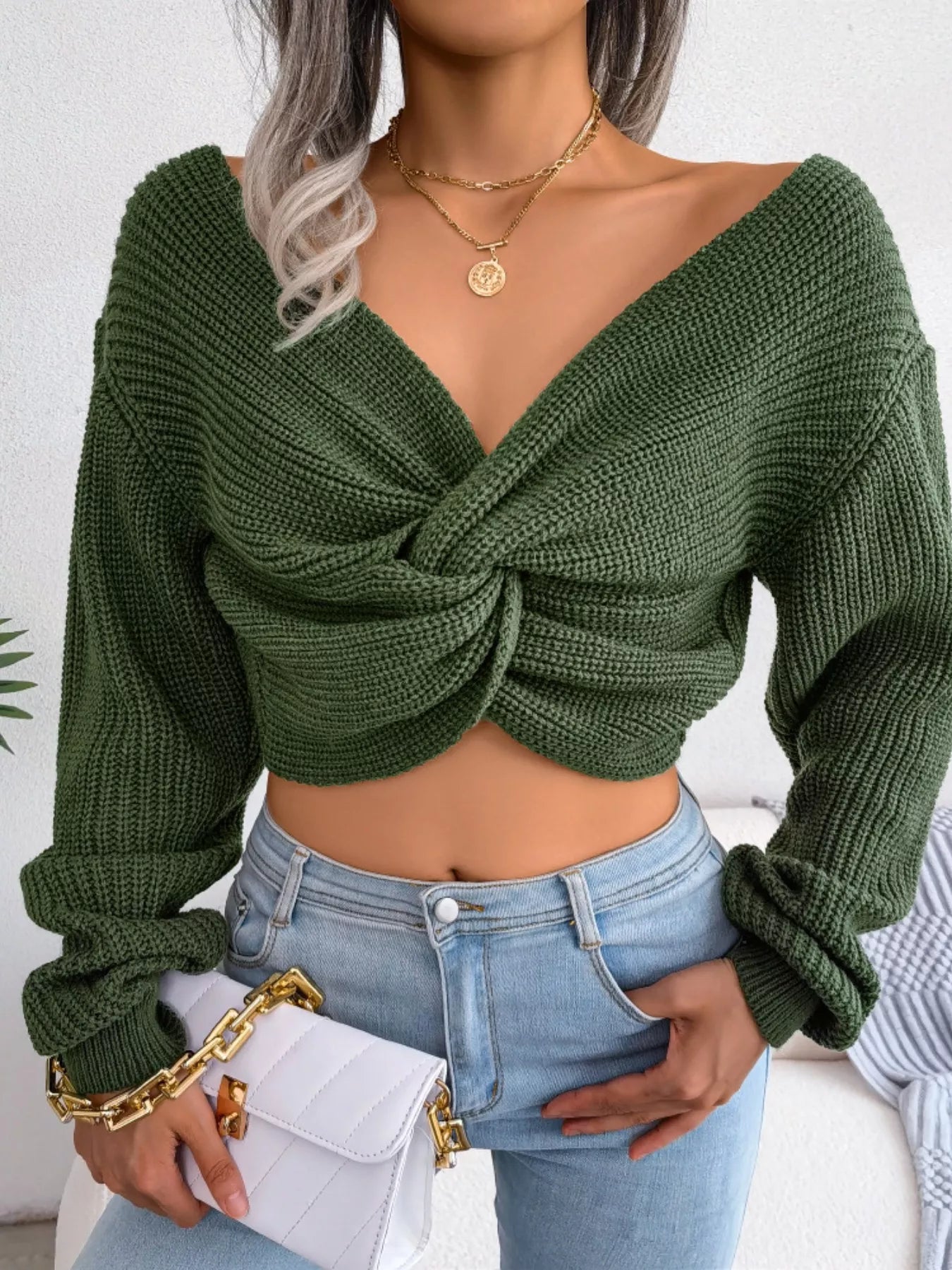 Twisted Front Cropped Sweater