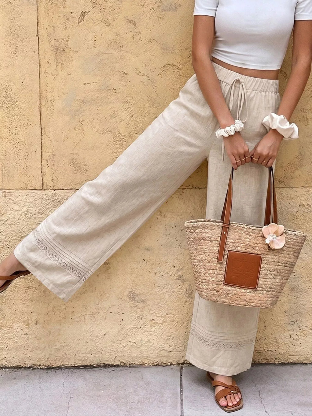 Casual Drawstring Wide Leg Pants
