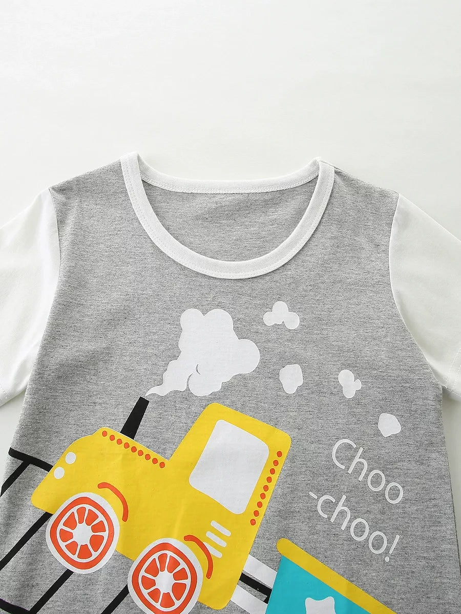 Children's Train Print Short Sleeve Tee and Shorts Set