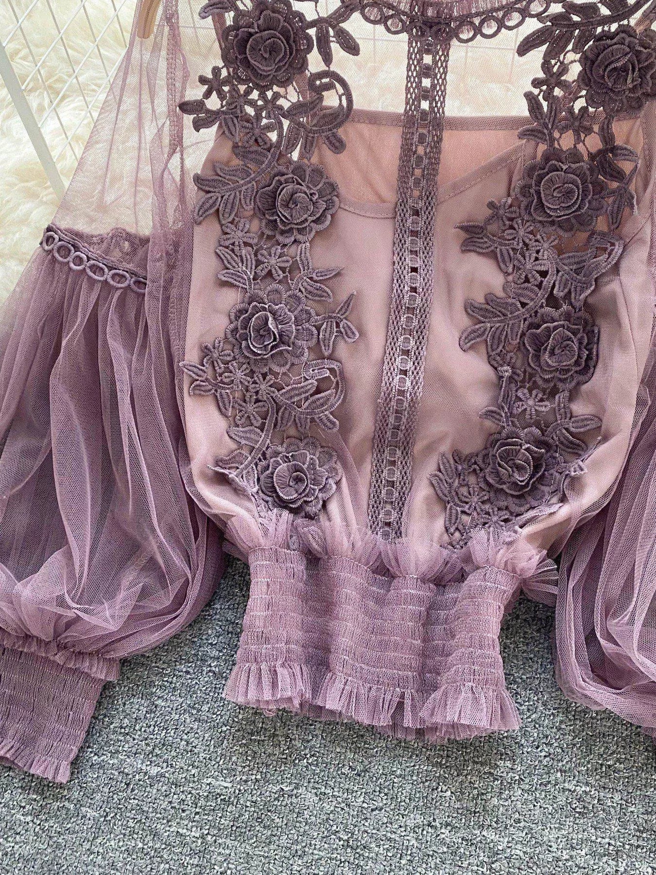 Floral Lace Blouse & Cami Set