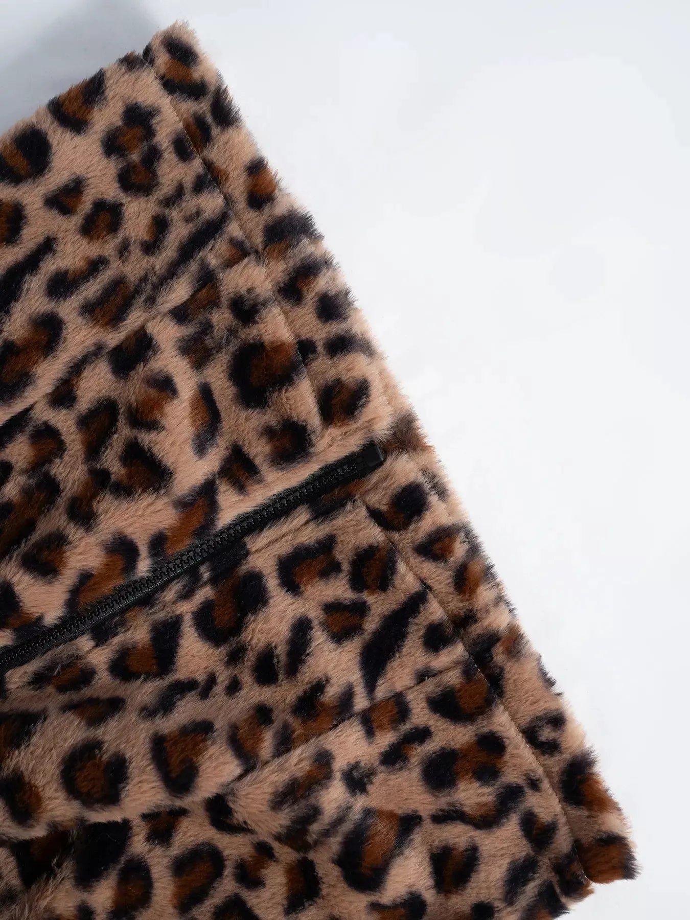 Leopard Zip Up Faux Fur Cropped Vest Coat