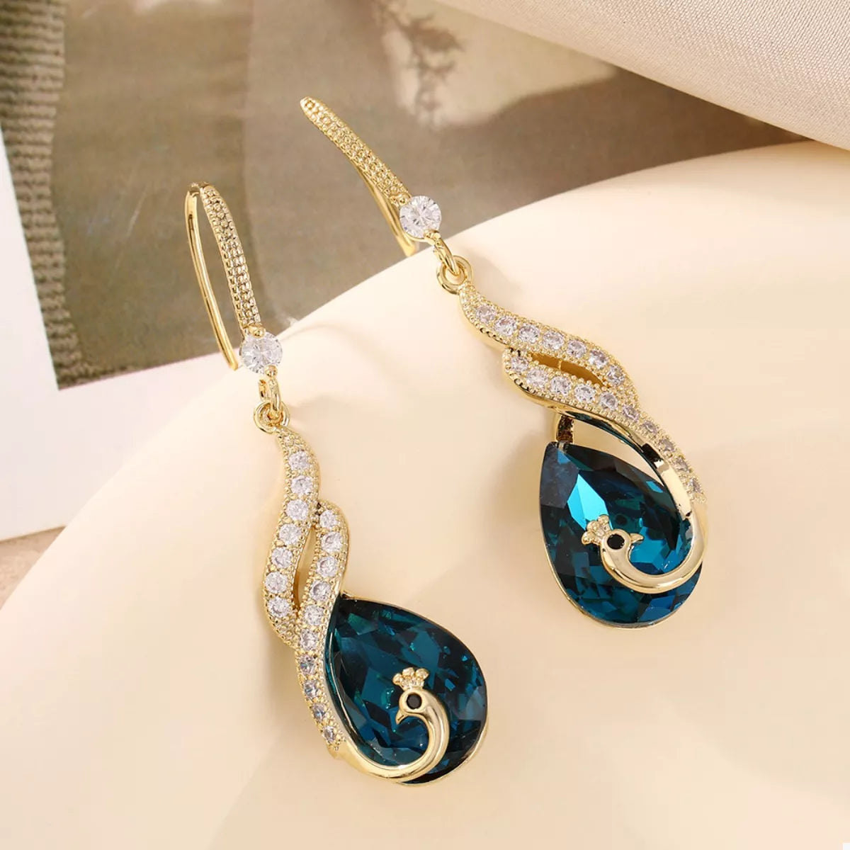 18K Gold-Plated Peacock Teardrop Earrings
