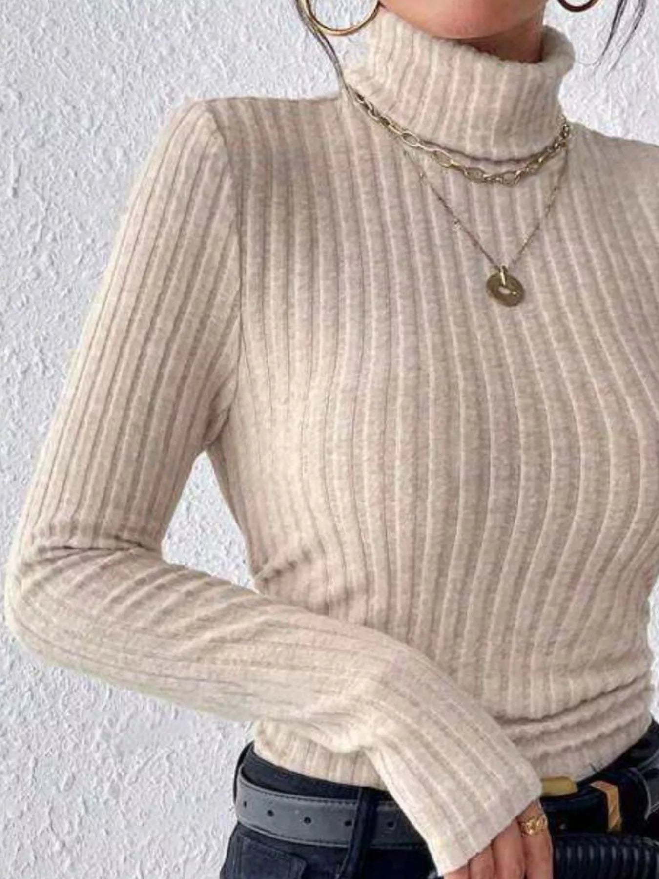 Ribbed Turtleneck Long Sleeve T-Shirt
