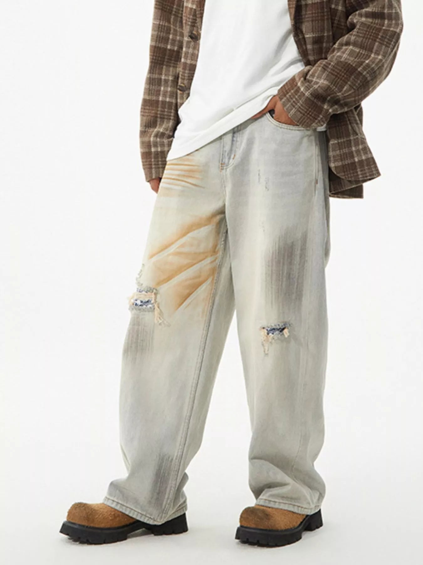 Men's Distressed Wide Leg Jeans