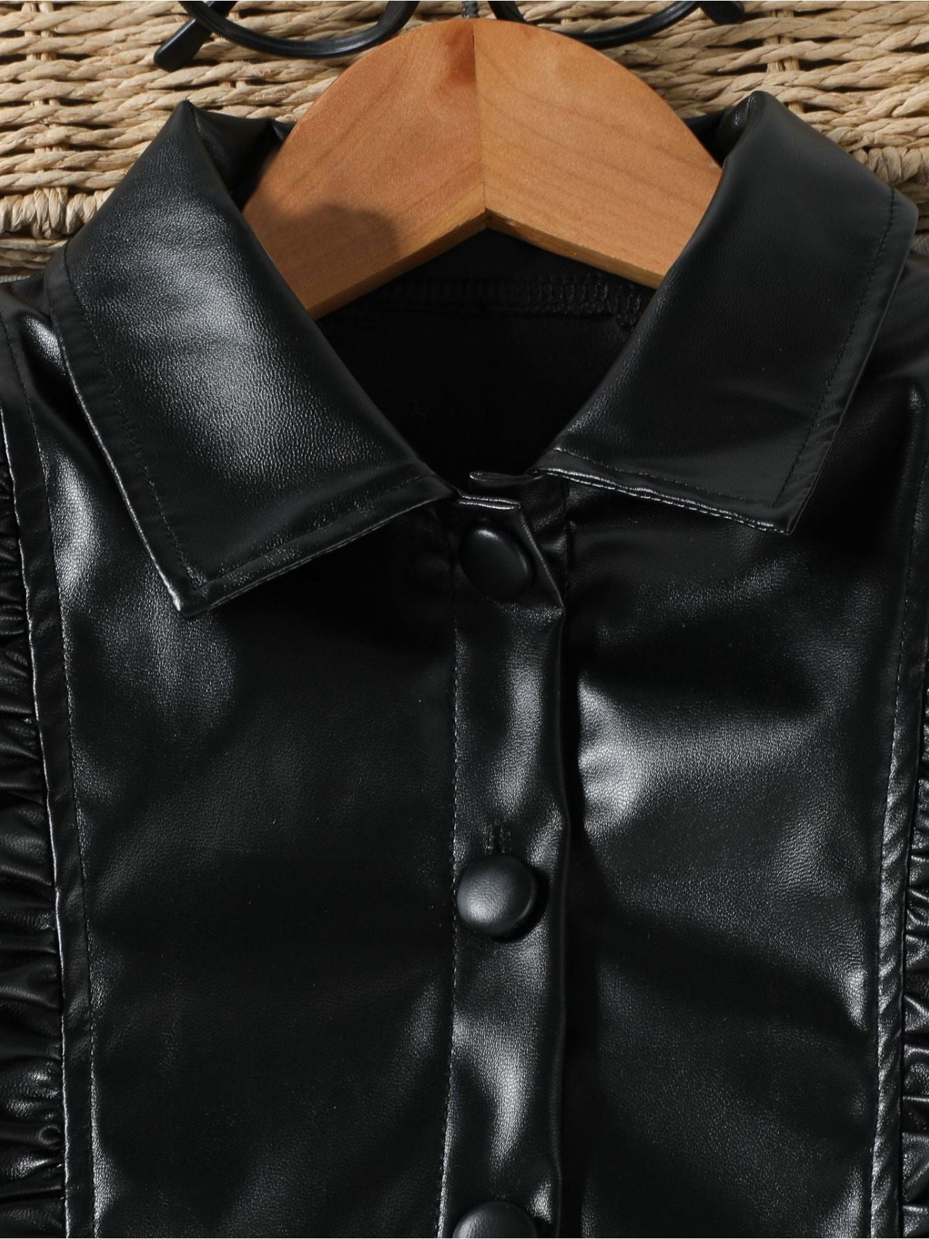 Children's Ruffled Faux Leather Top and Skirt Set