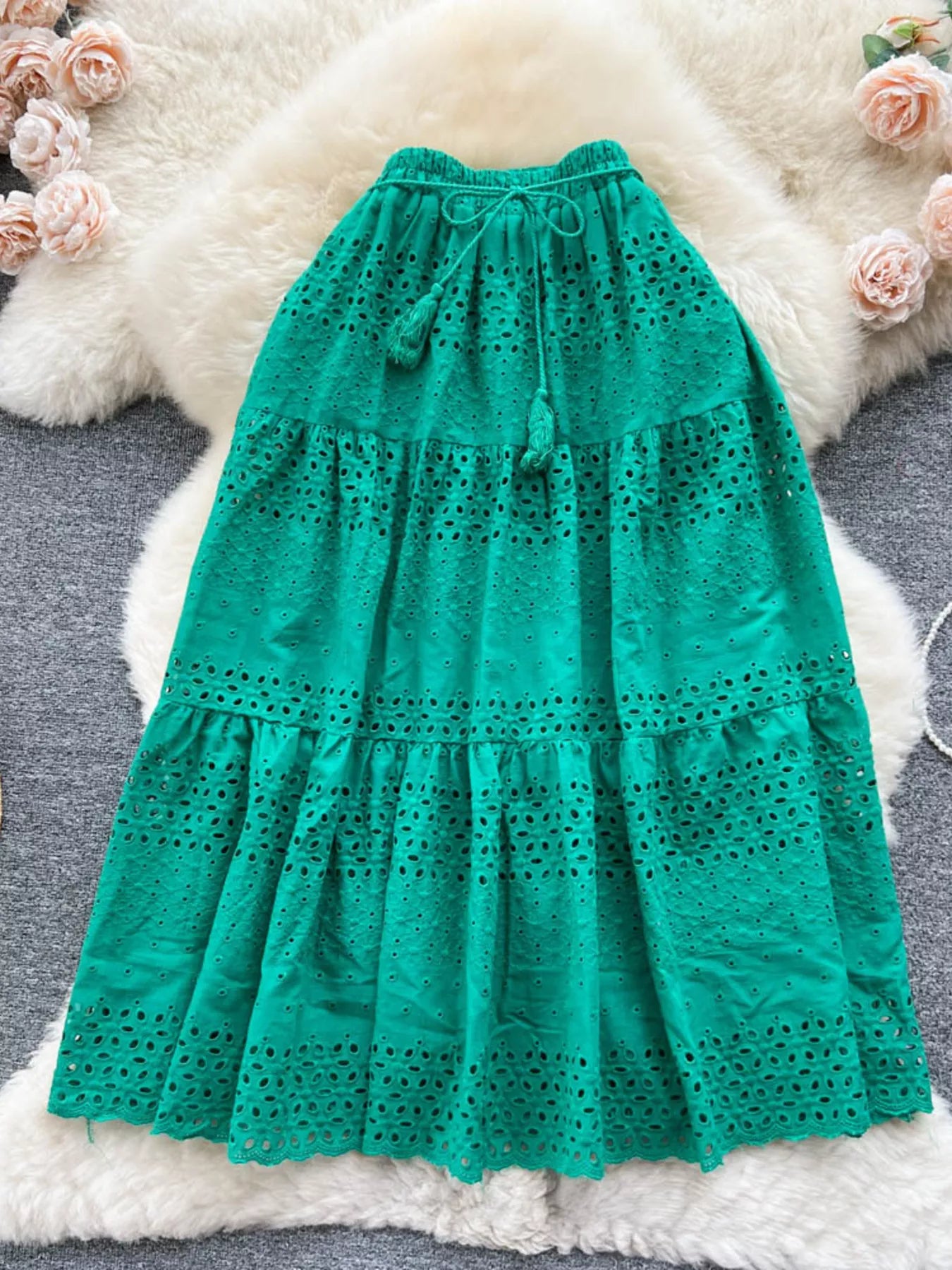 Eyelet Tiered Maxi Skirt