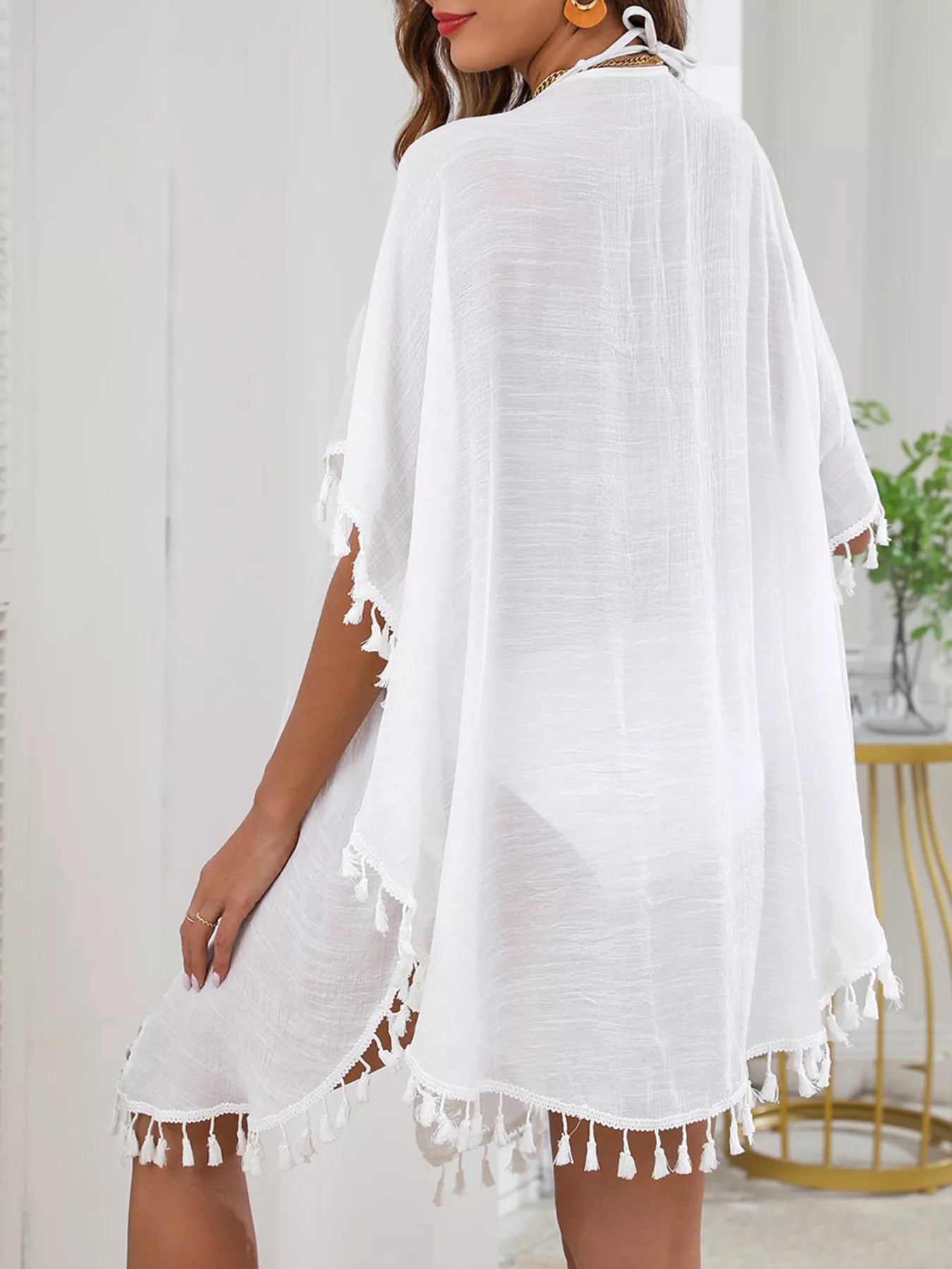Tassel Trim Tie Front Cover-Up