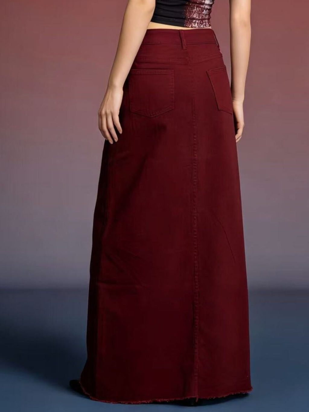 Raw Hem Maxi Denim Skirt