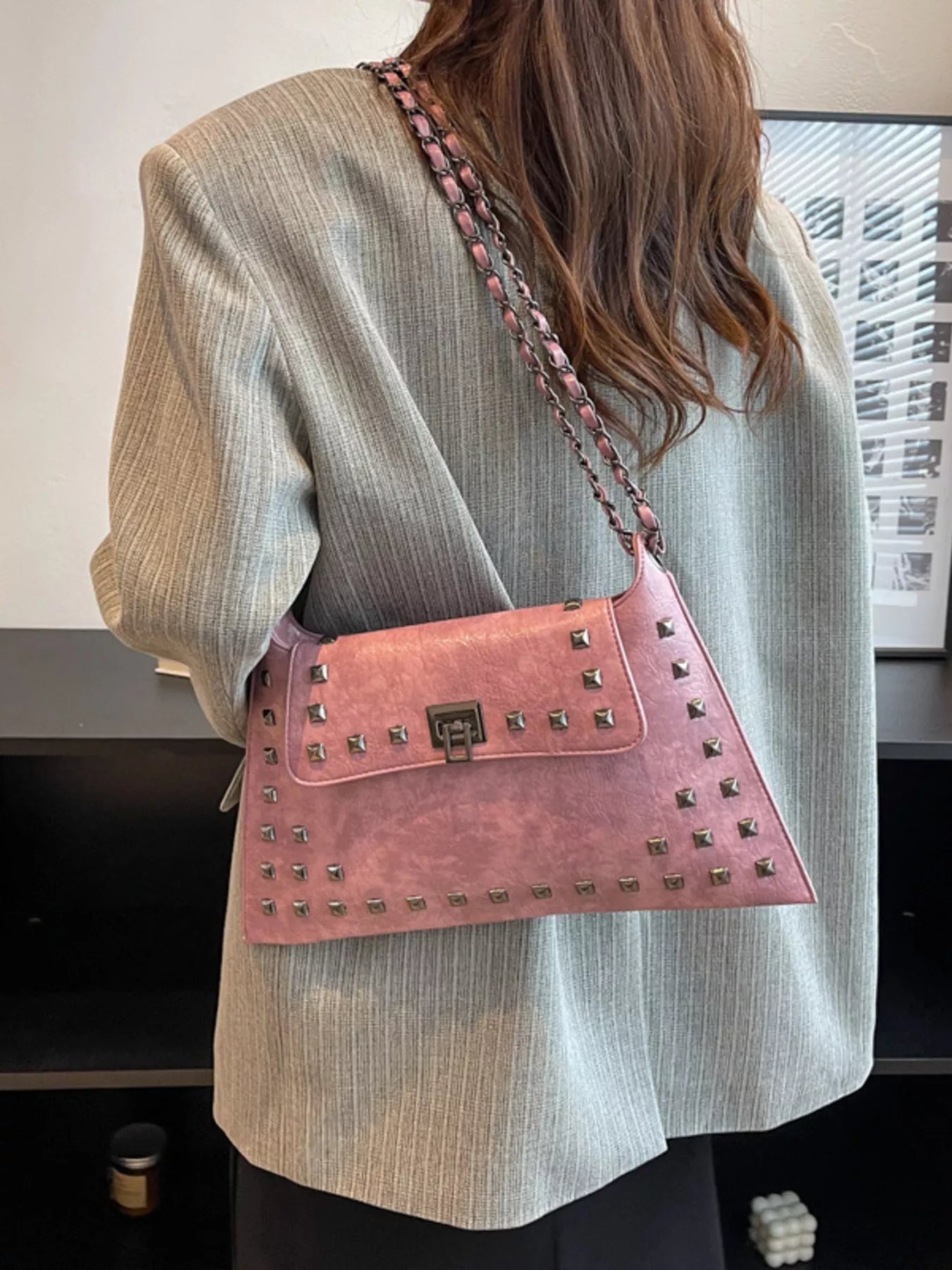 Studded Flap Chain Shoulder Bag