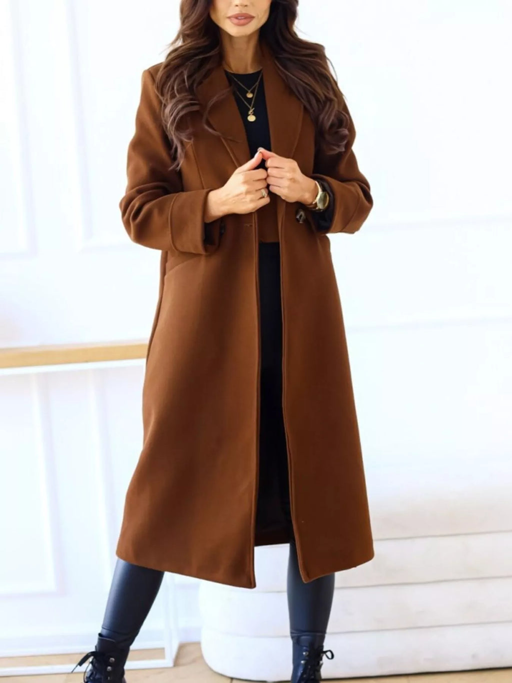 Lapel Collar Wool Blend Overcoat