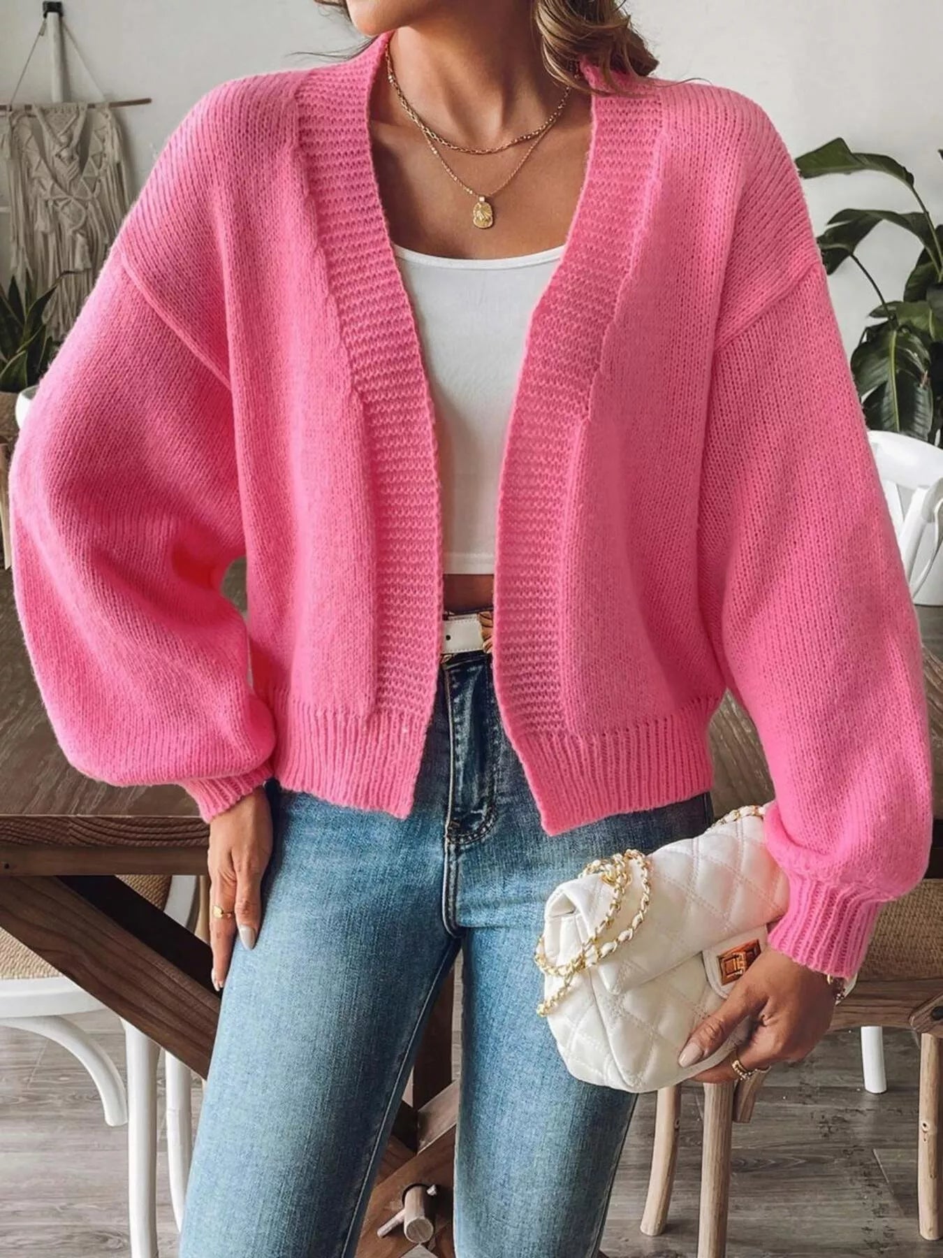 Open Front Dropped Shoulder Cardigan
