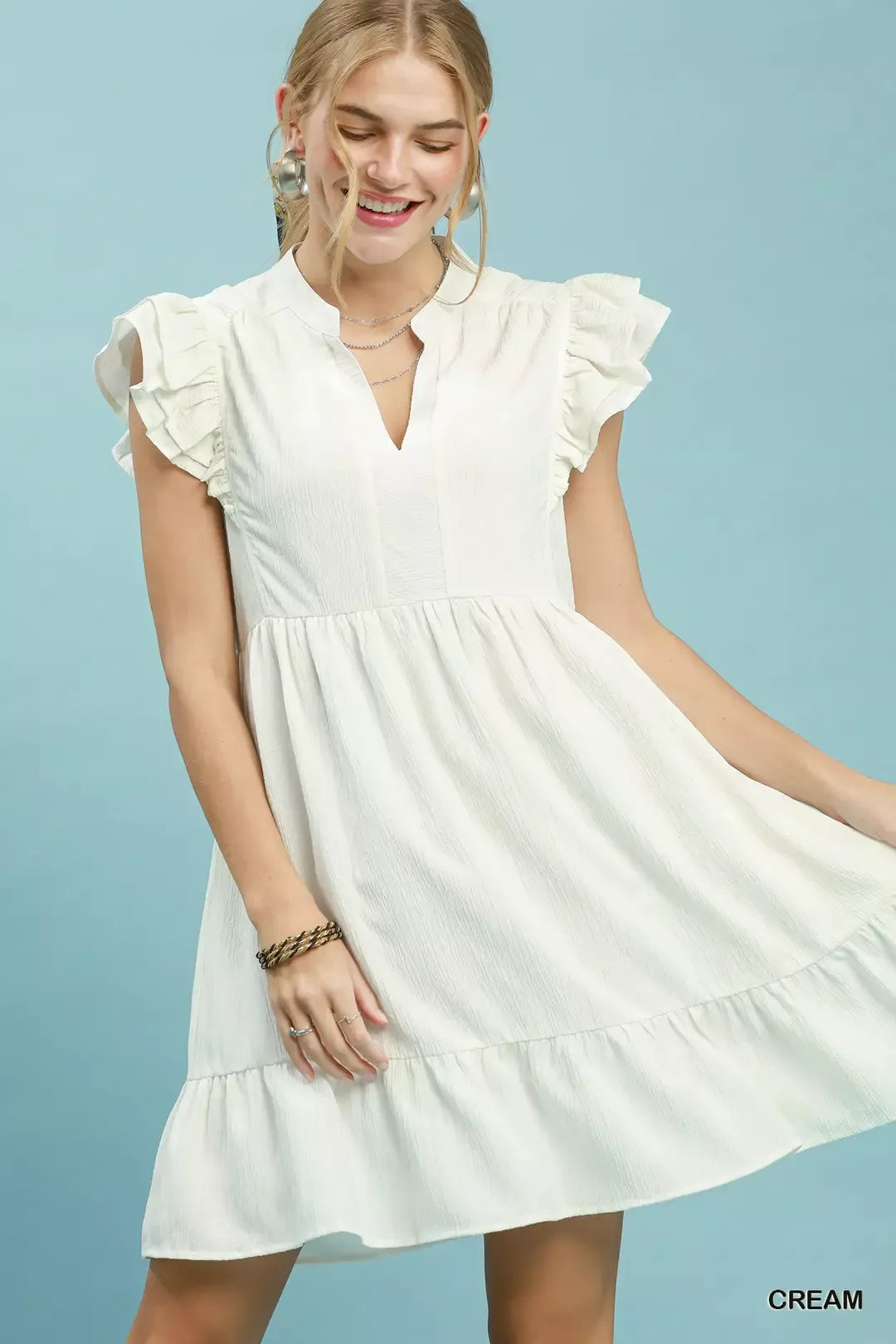 Umgee Ruffle Sleeve Babydoll Dress