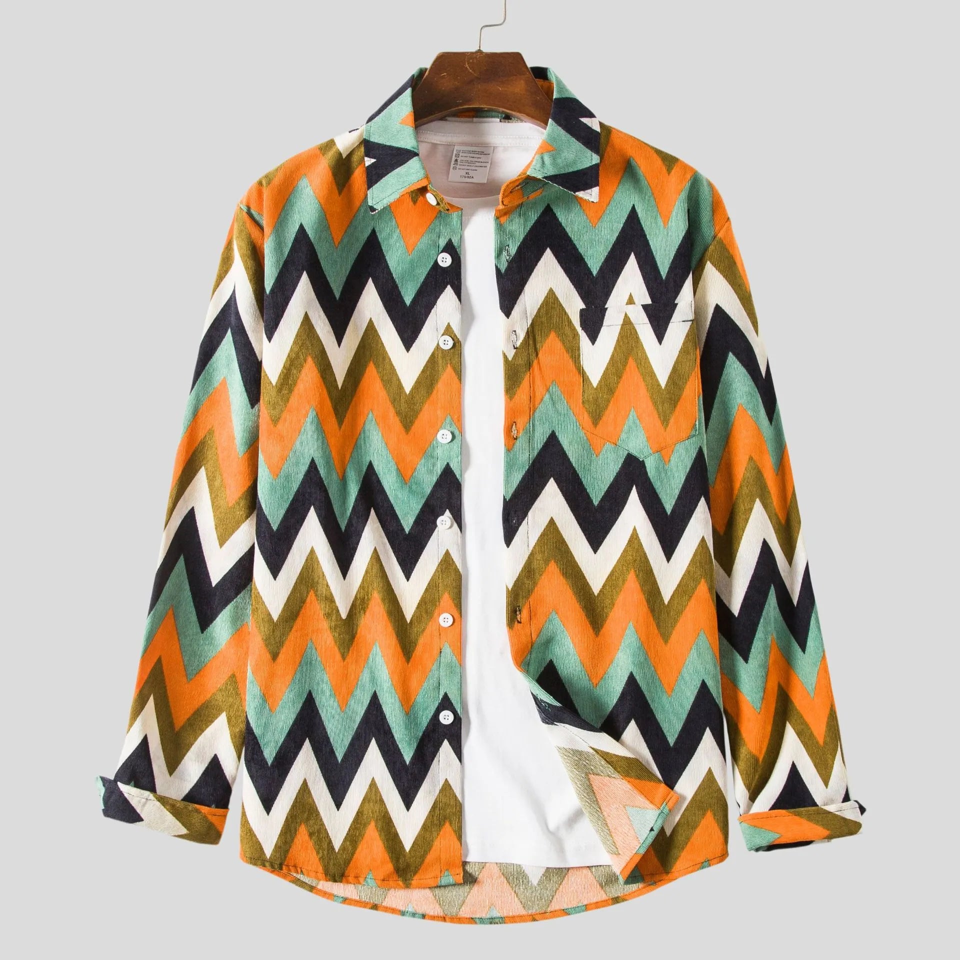 Men's Plus Size Geometric Chevron Pattern Long Sleeve Casual Shirt