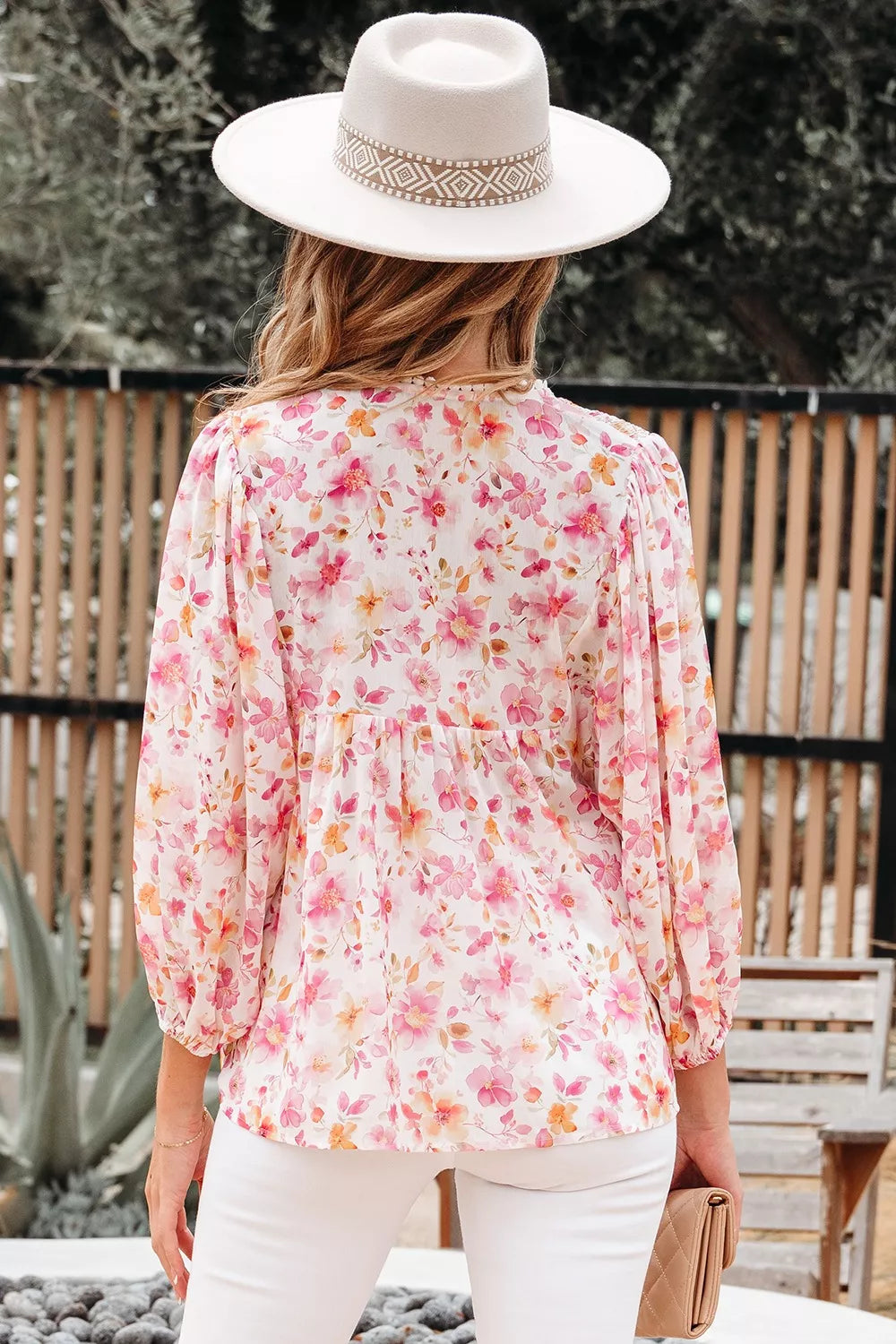 Floral Print Tie-Neck Blouse