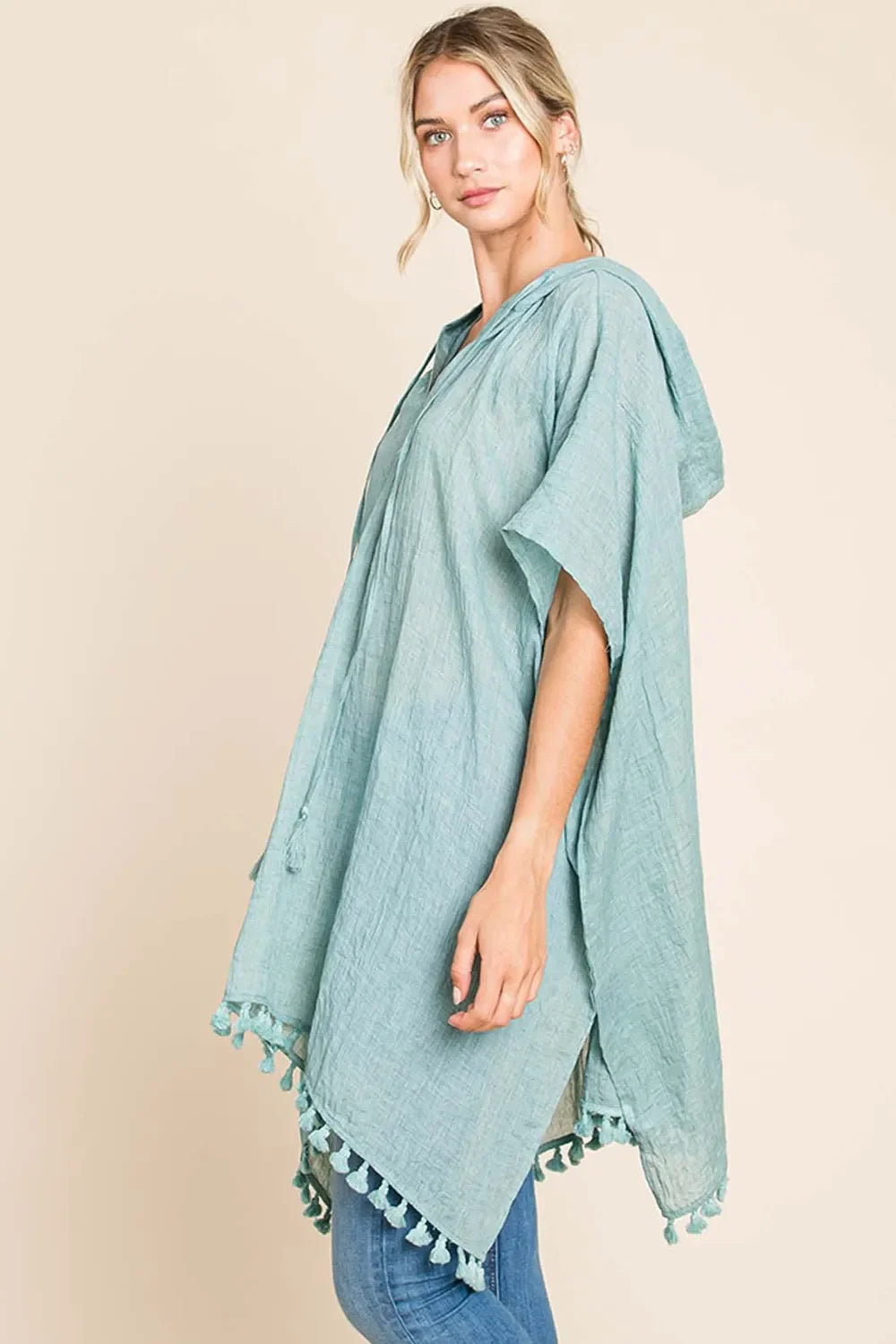 Cotton Bleu by Nu Label Tassel Hem Hooded Cover Up