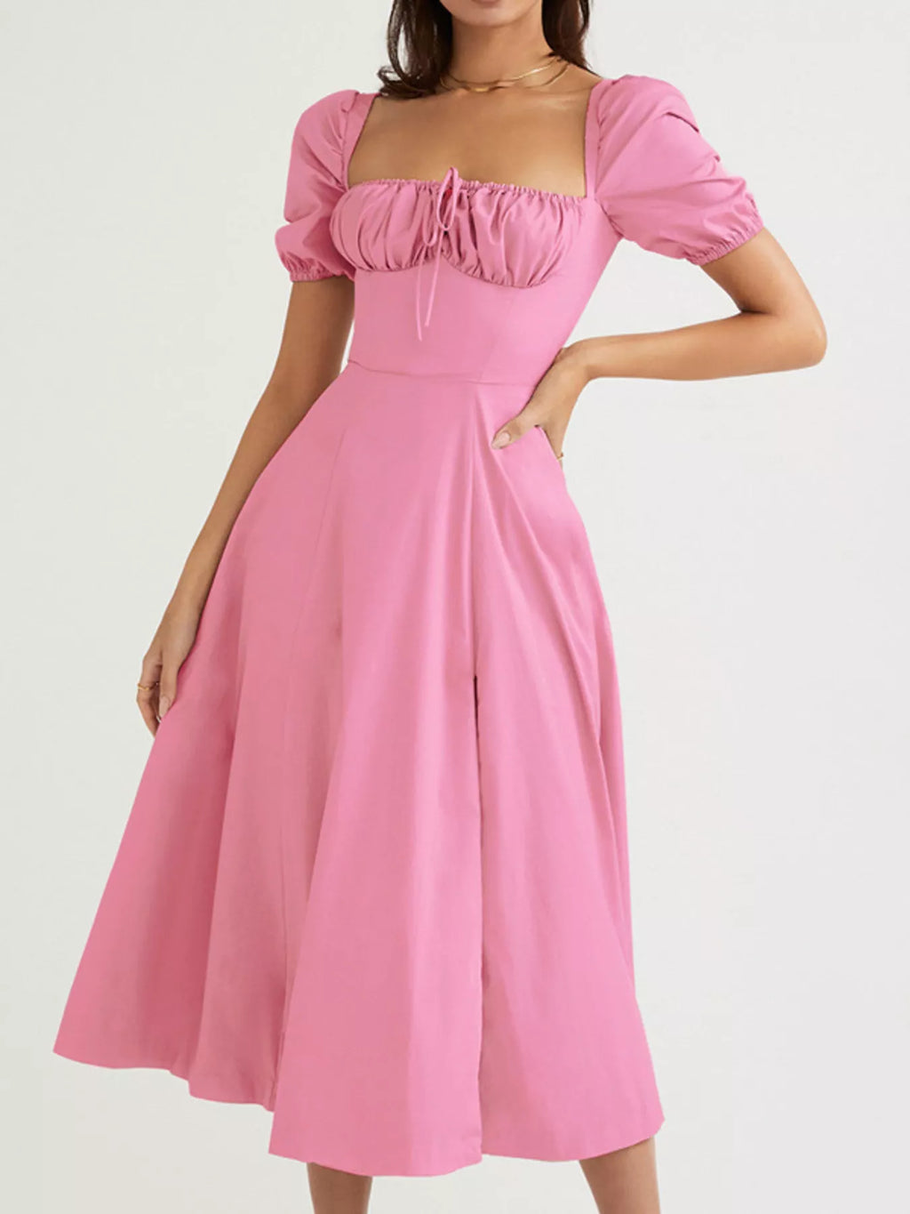Full Size Slit Short Sleeve Midi Dress Plus Size