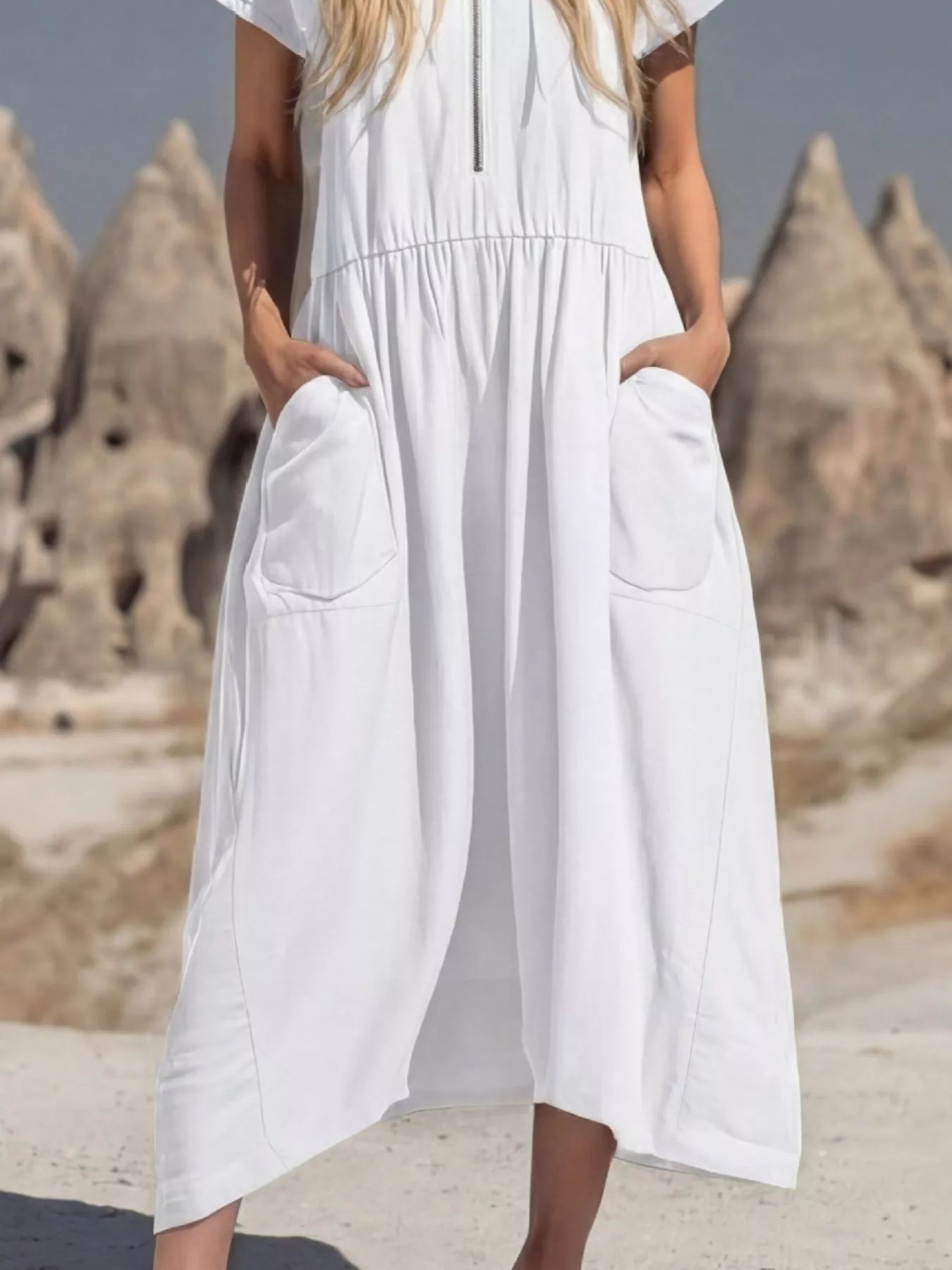 Full Size Hooded Midi Dress with Zipper and Pockets Plus Size