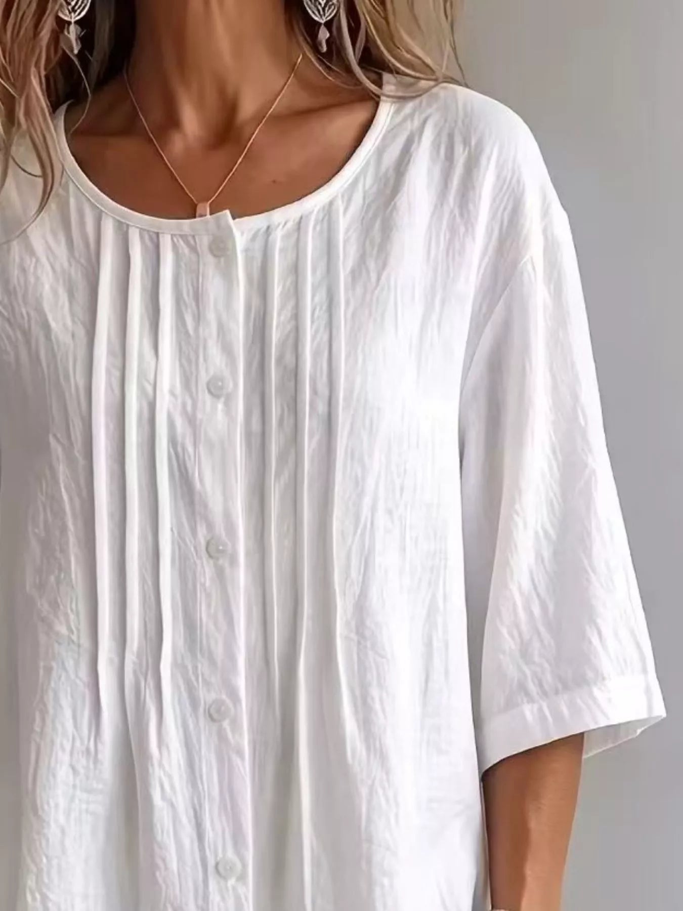 Full Size Texture Round Neck 3/4 Sleeve Blouse Plus Size