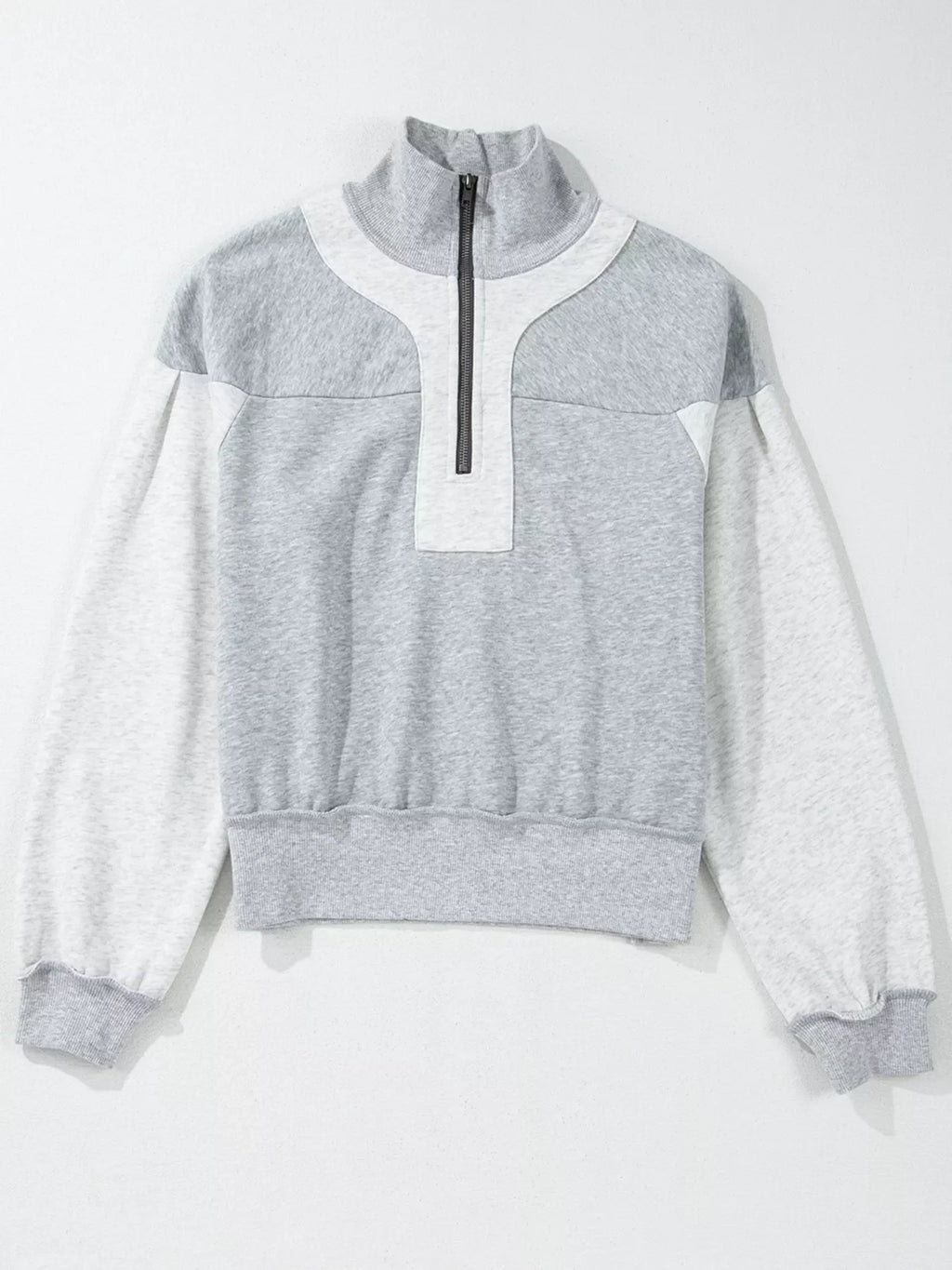 Half Zipper Collared Drop Shoulder Side Slits Sweatshirt
