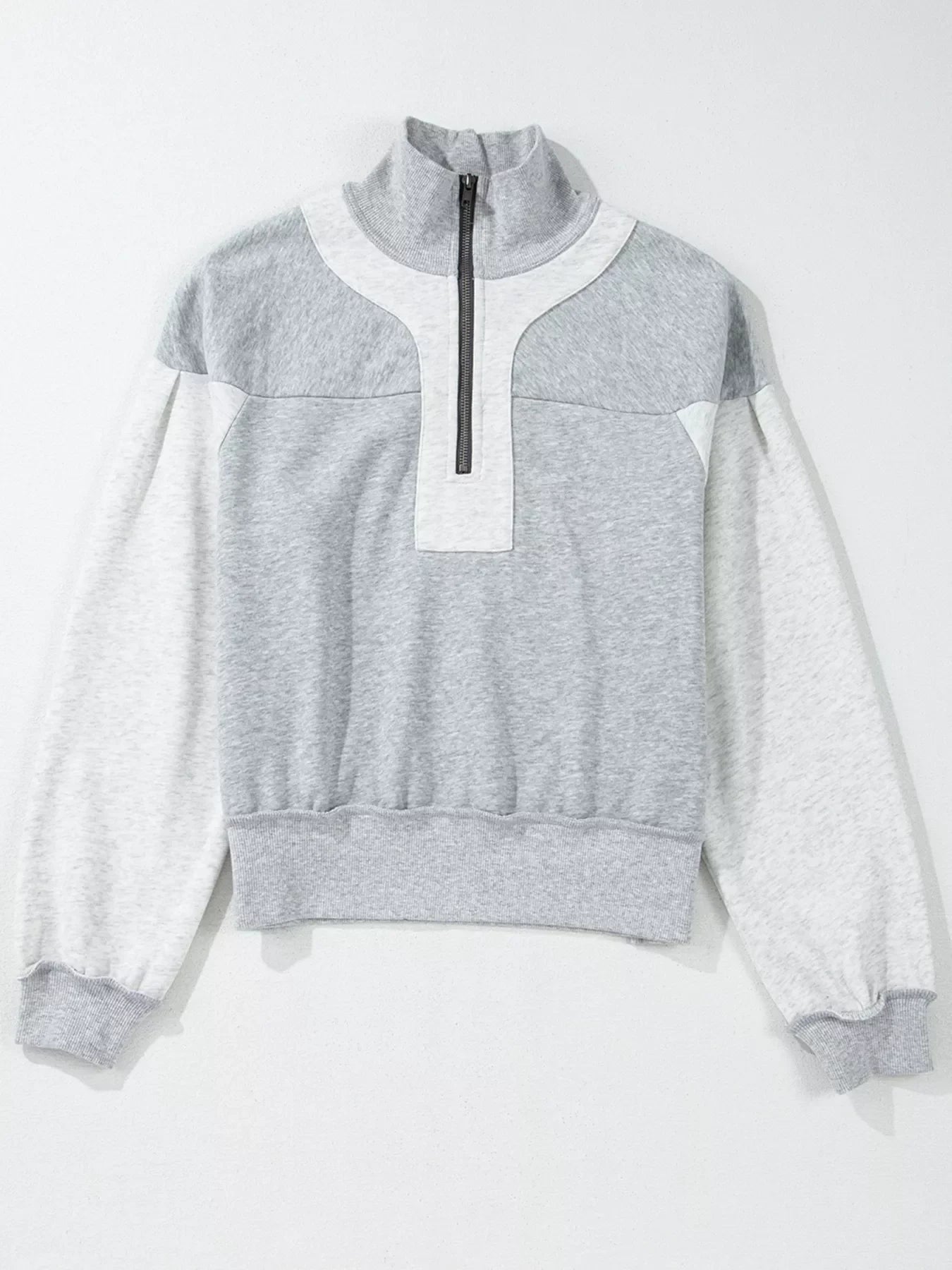 Half Zipper Collared Drop Shoulder Side Slits Sweatshirt