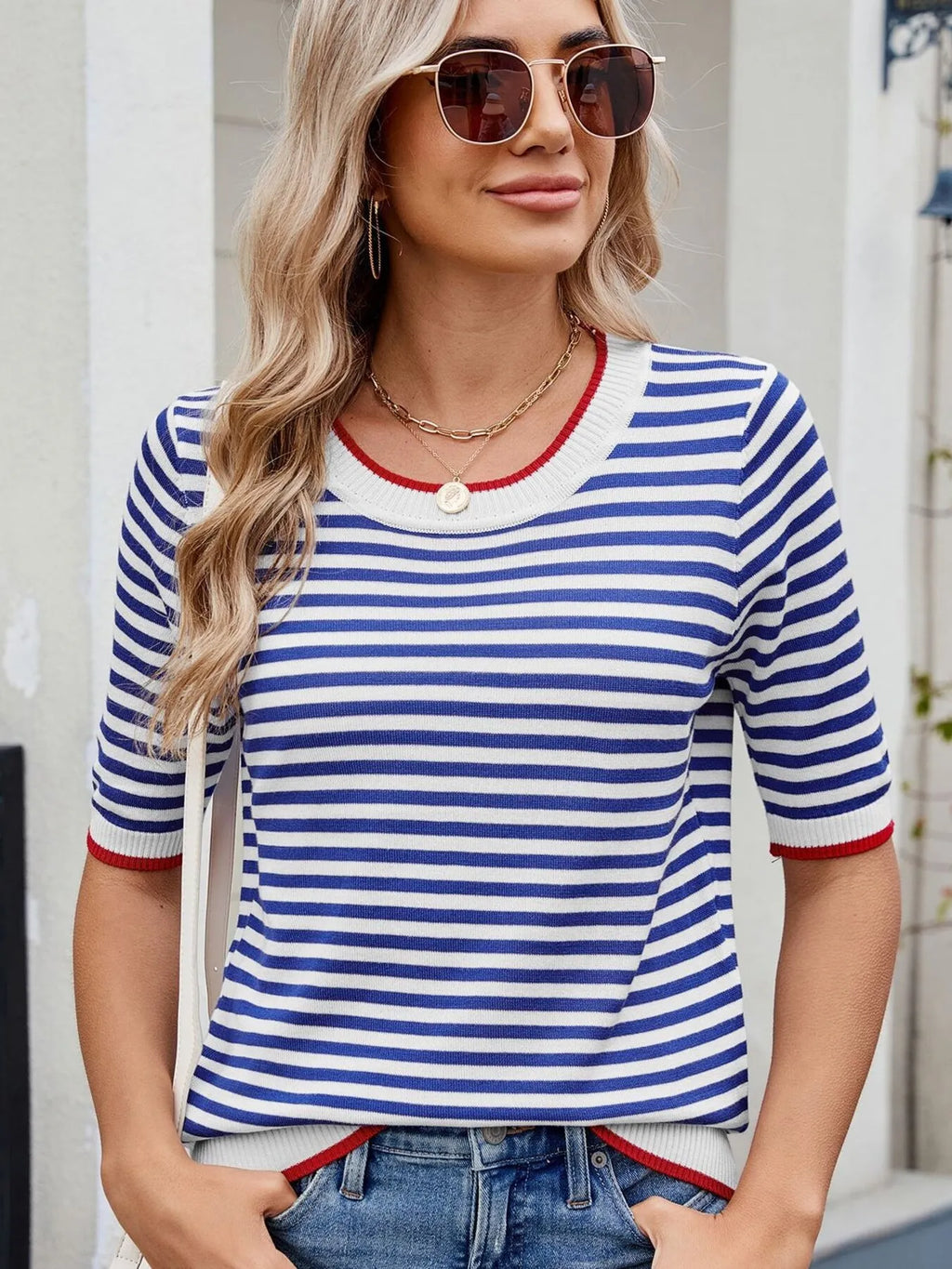 Striped Casual T-Shirt with Contrast Trim
