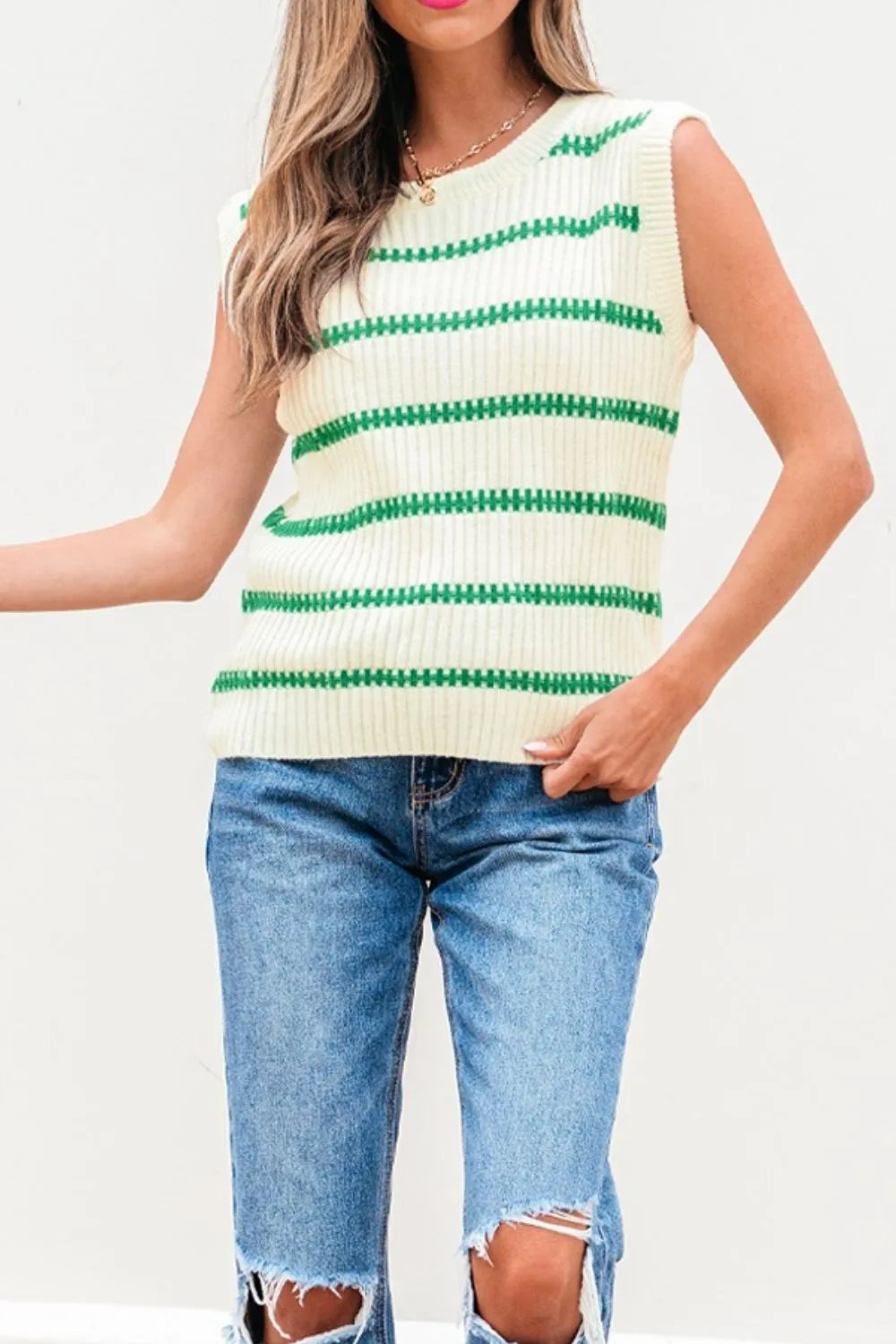Striped Round Neck Sweater Vest