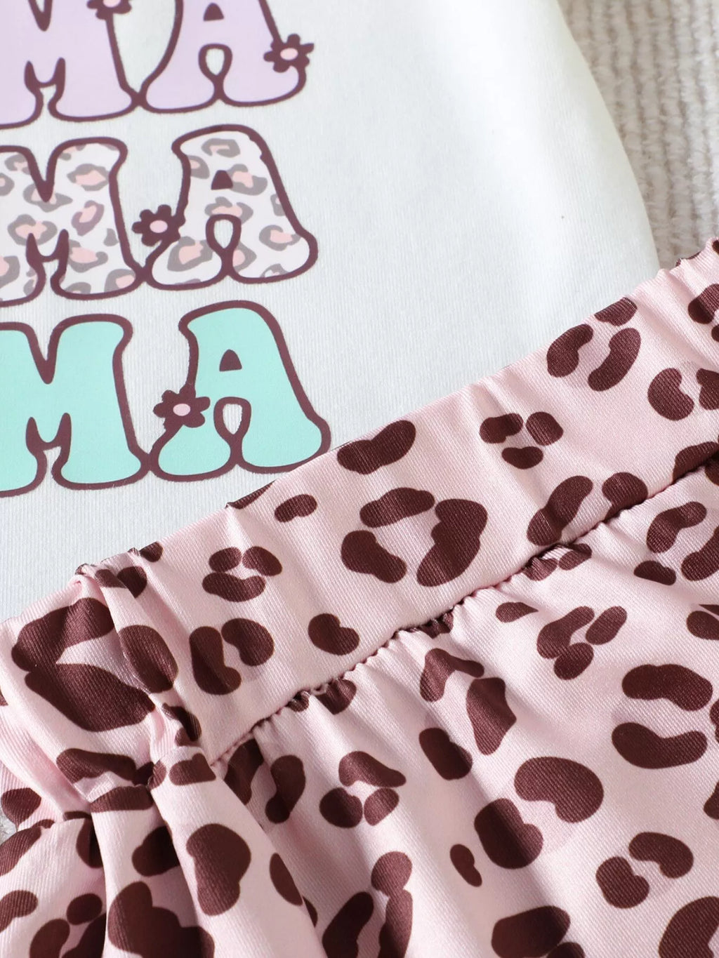 Children's Mama Graphic Tee and Leopard Shorts Set with Headband