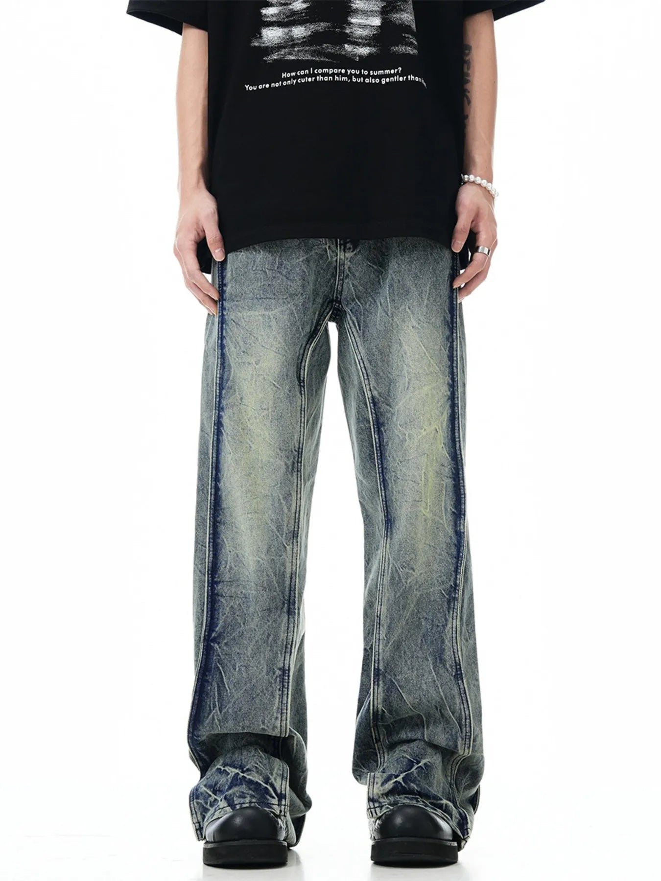 Men's Washed Wide Leg Jeans