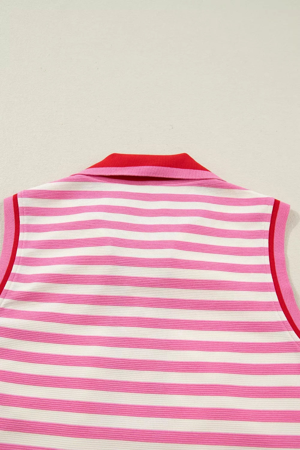 Half Zip Striped Sleeveless Top and Skirt Set