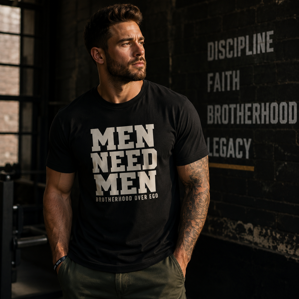 Men Need Men Tee — Brotherhood Over Ego