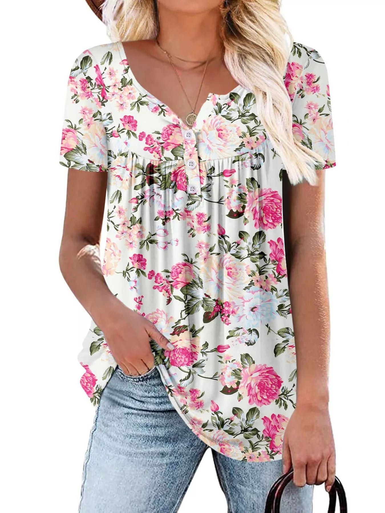 Plus Size Floral Print Short Sleeve T-Shirt