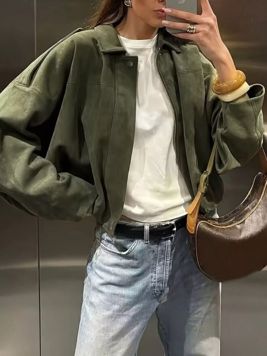 Zip Up Dropped Shoulder Jacket