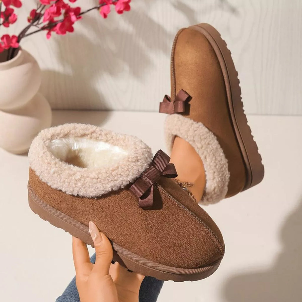 Cozy Bowknot Plush Lined Slip-Ons