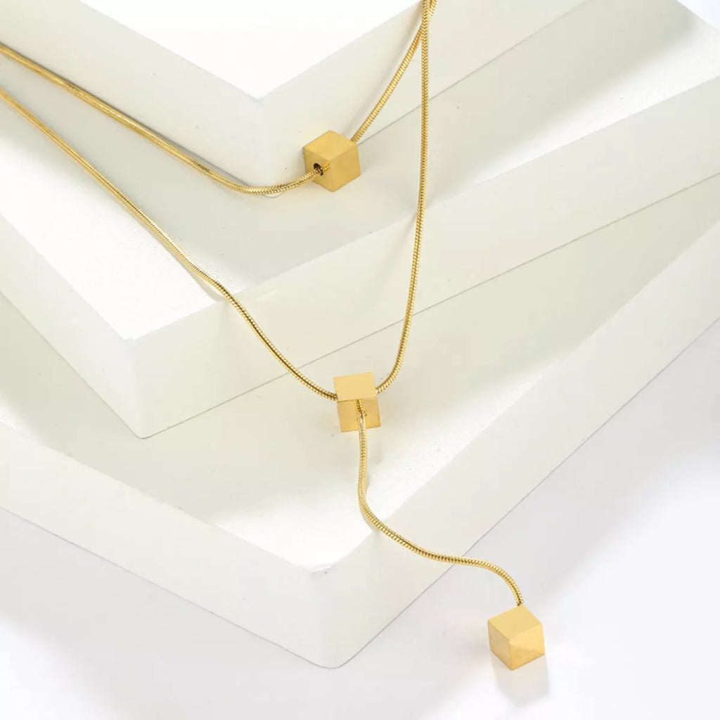18K Gold-Plated Double Layered Geometric Necklace