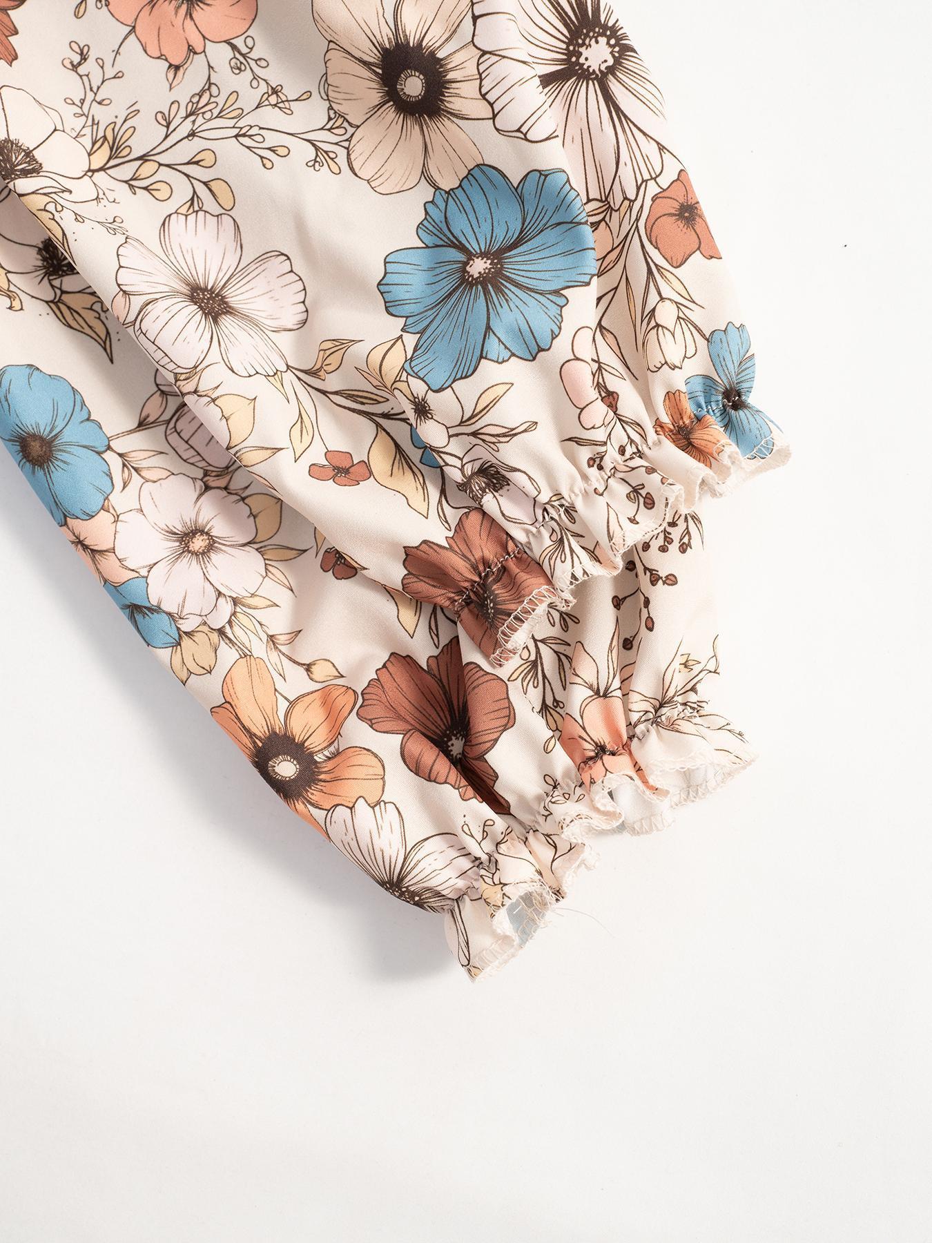 Floral Print Long Sleeve Tiered Dress