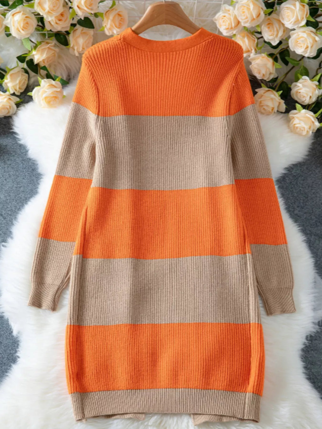 Color Block Open Front Knit Cardigan