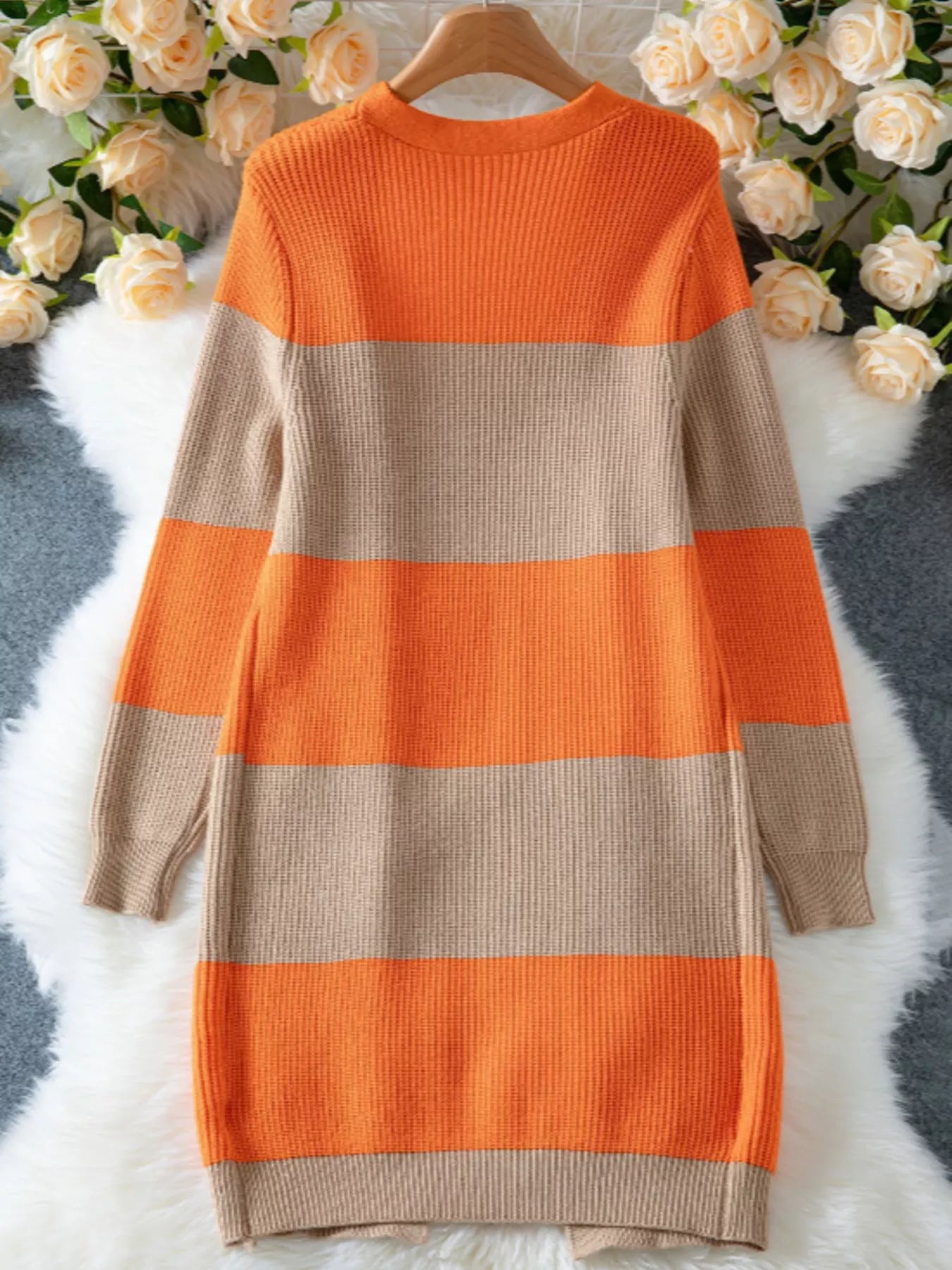 Color Block Open Front Knit Cardigan