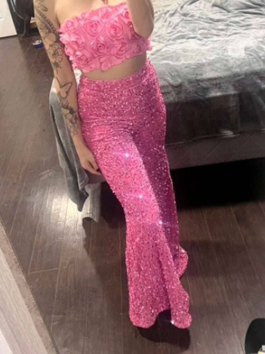 Sequin Embellished Wide Leg Pants
