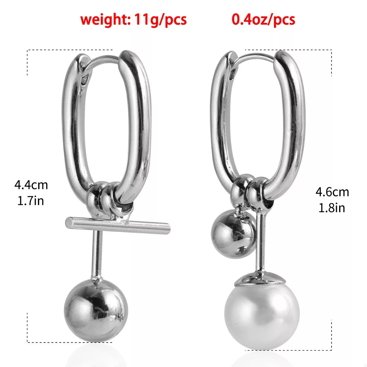 Asymmetrical Pearl Drop Hoop Earrings