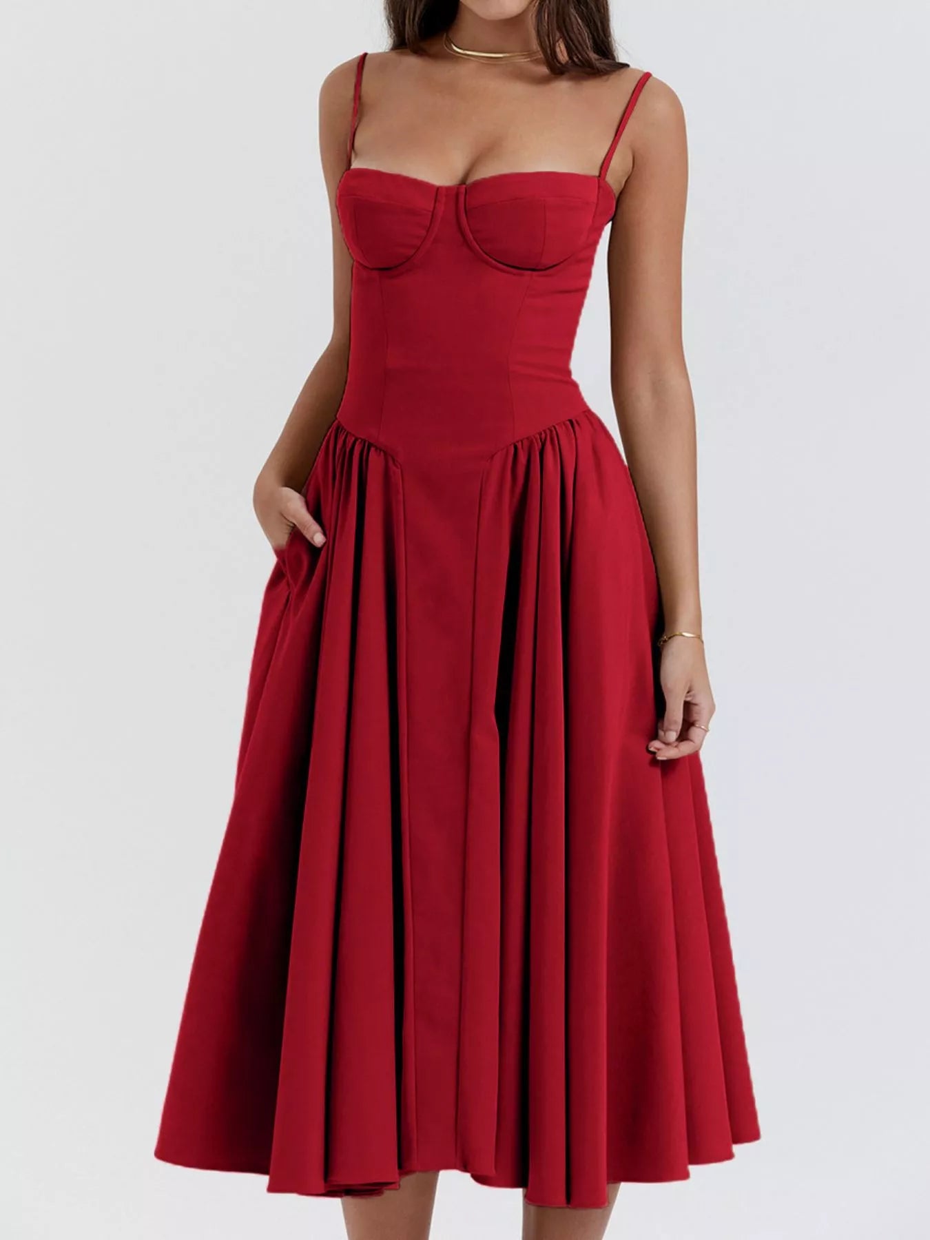 Sweetheart Neck Midi Cami Dress