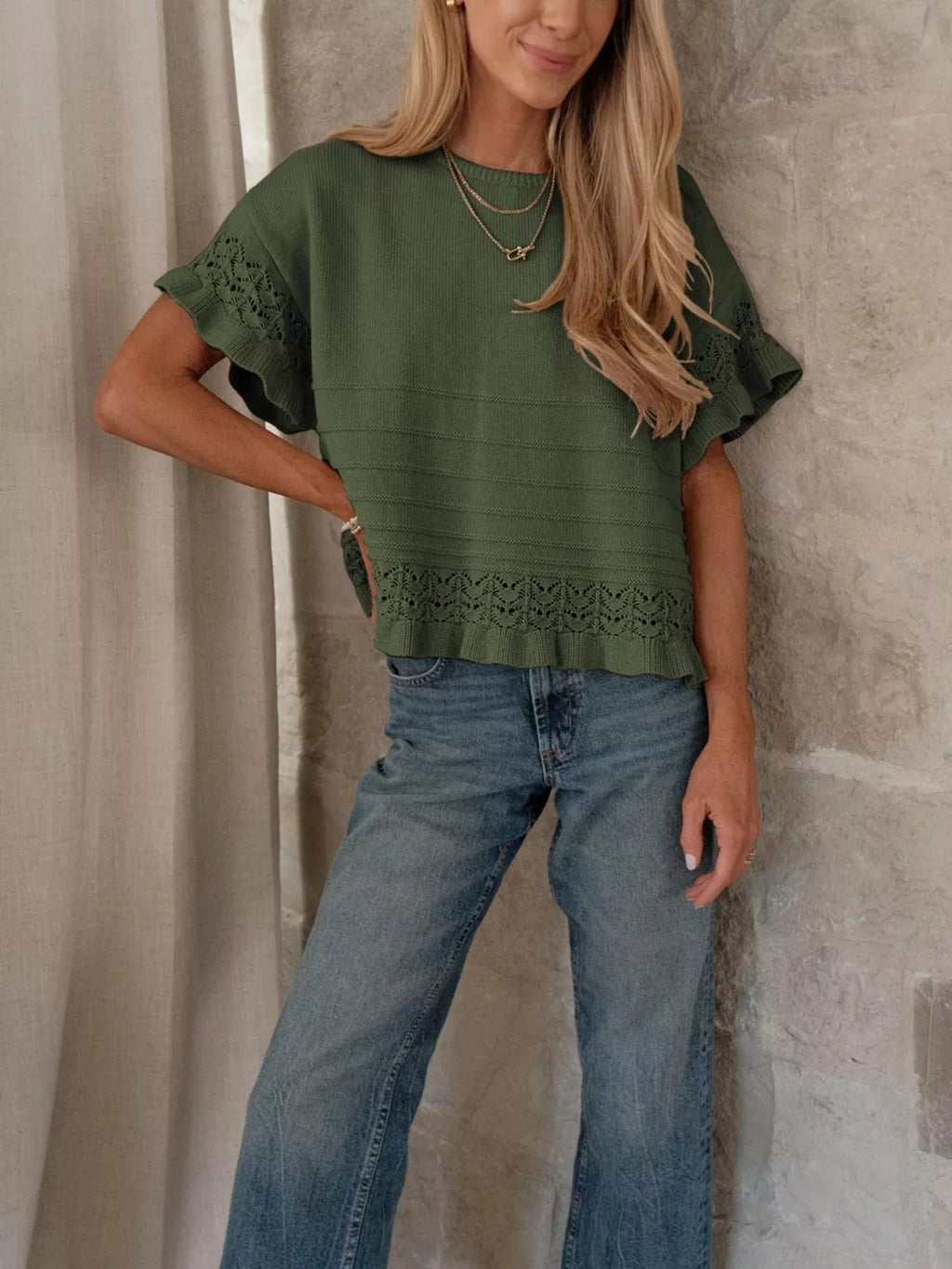 Lace Trimmed Knit Top