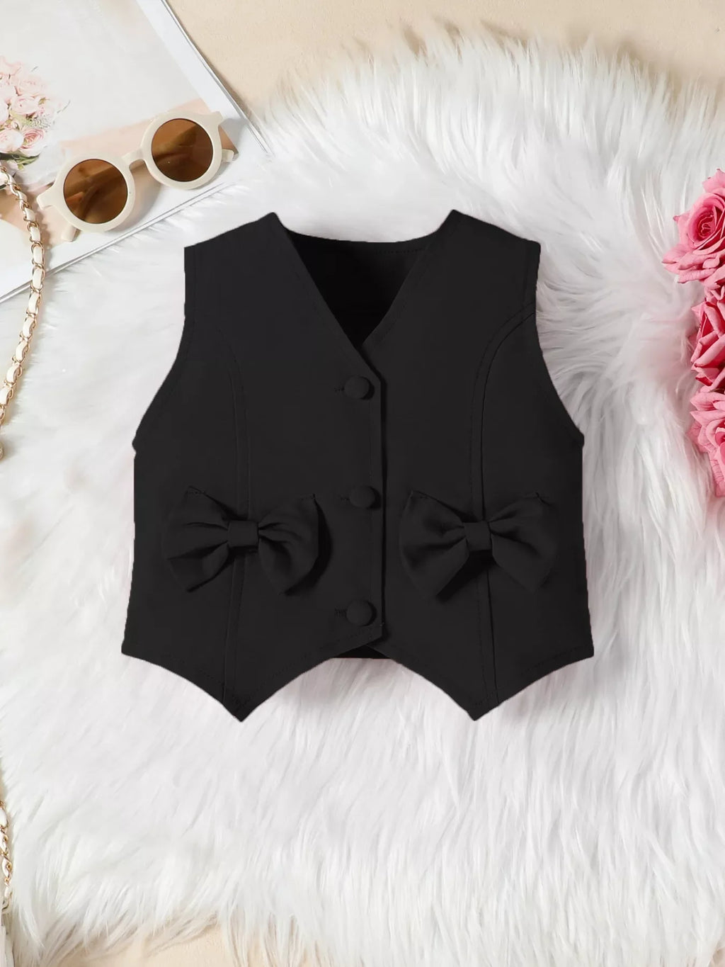 Children's Bowknot Vest & Pleated Skirt Set