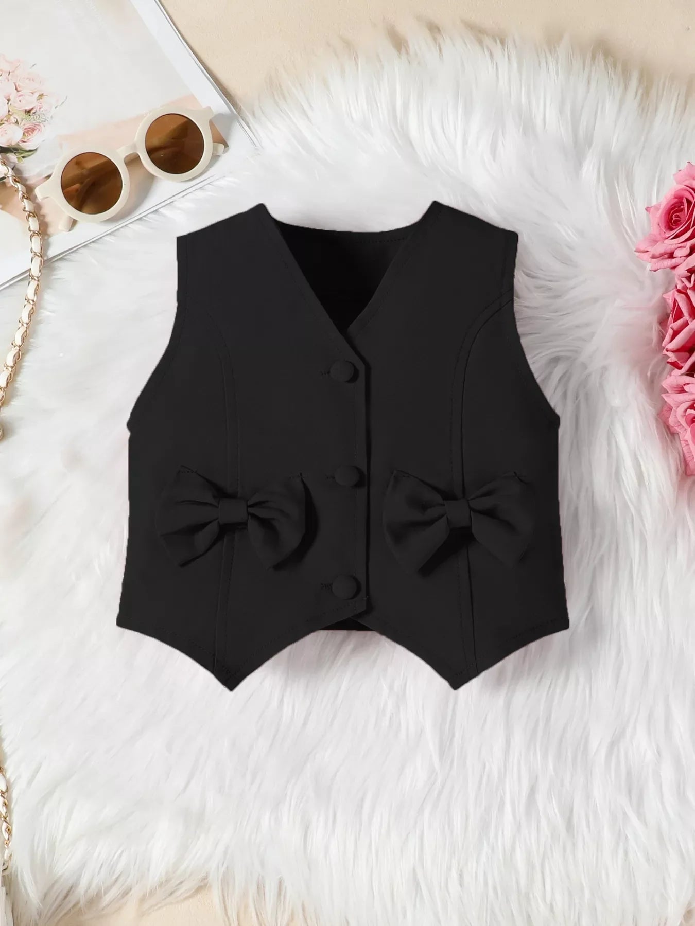 Children's Bowknot Vest & Pleated Skirt Set